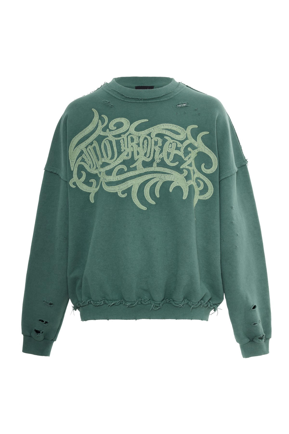 Green Washed Embroidered Sweatshirt