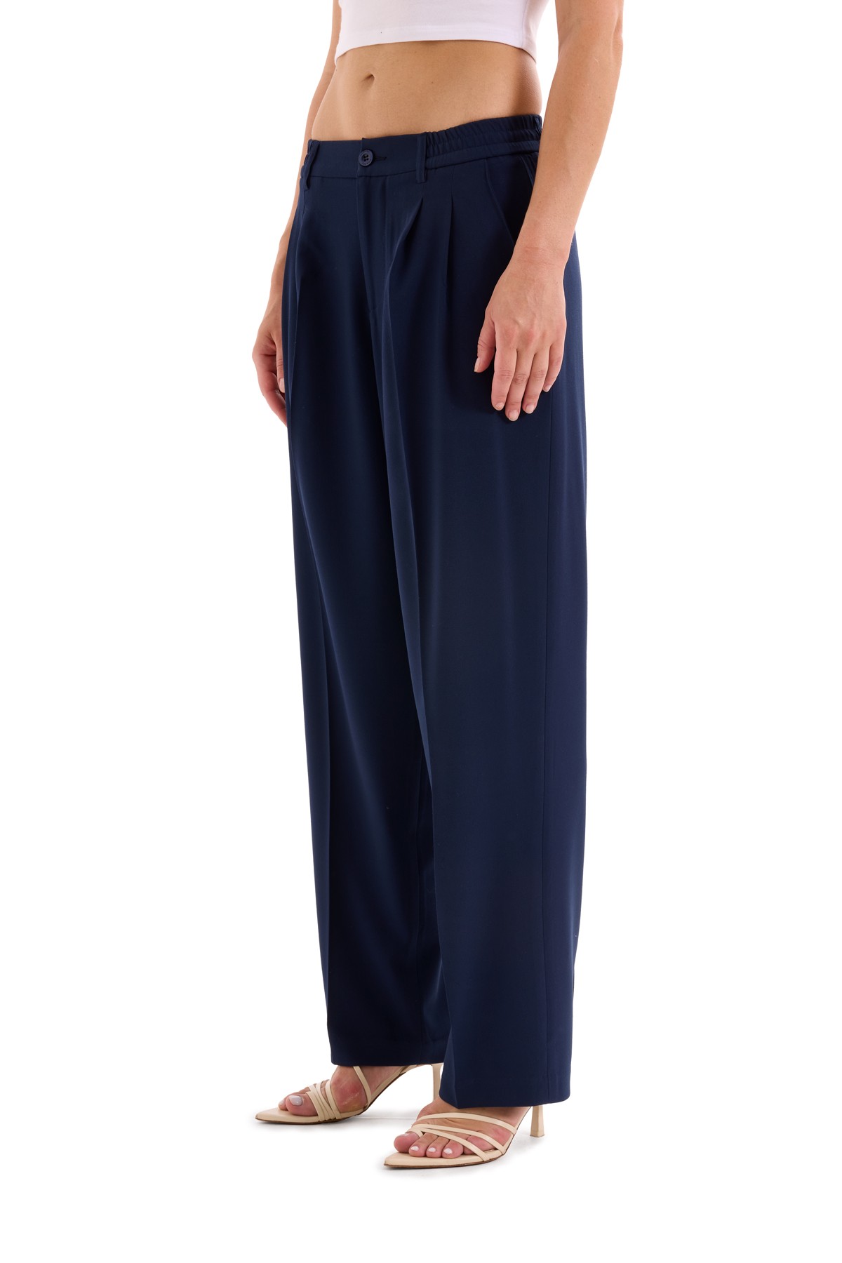 Navy Blue Pleated Woven Trousers K