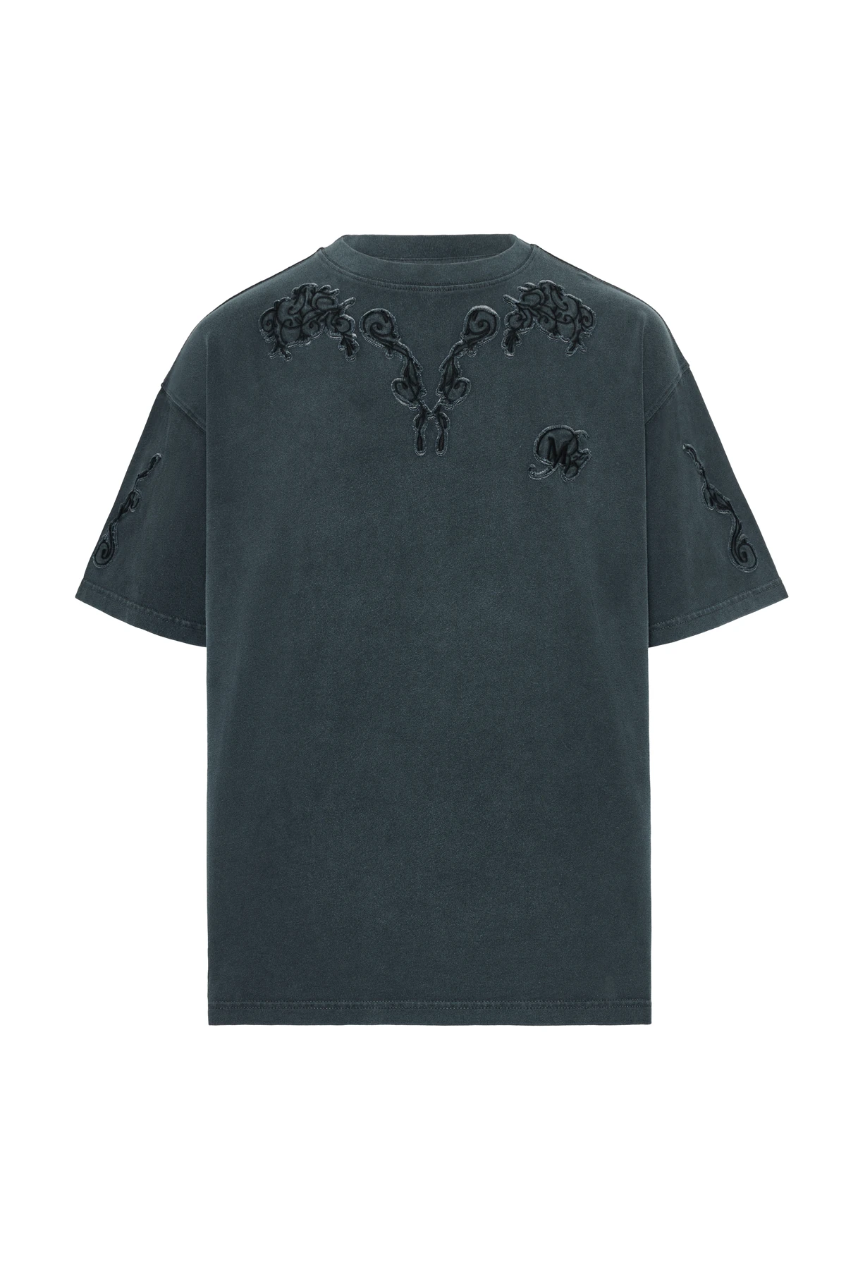Anthracite Textured Motif T-Shirt Antrasit