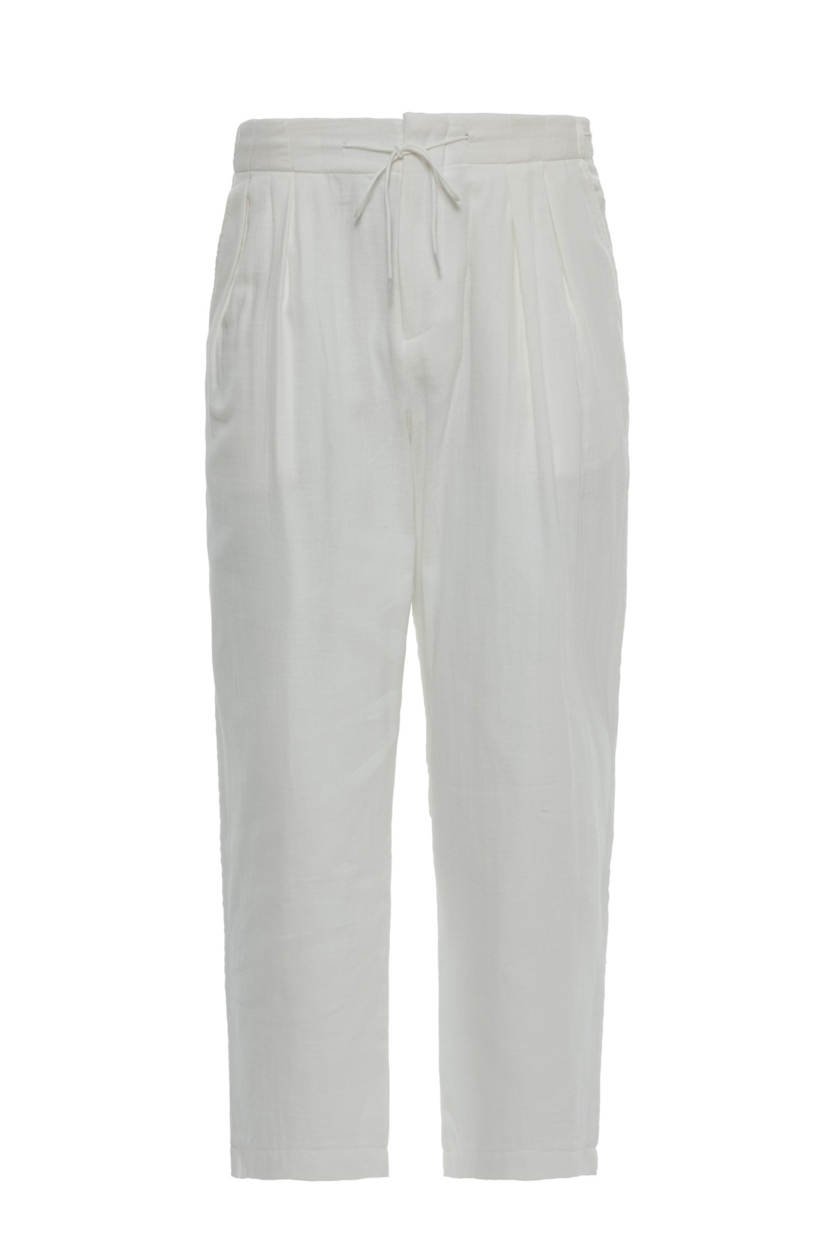 White Muslin Pleated Trousers