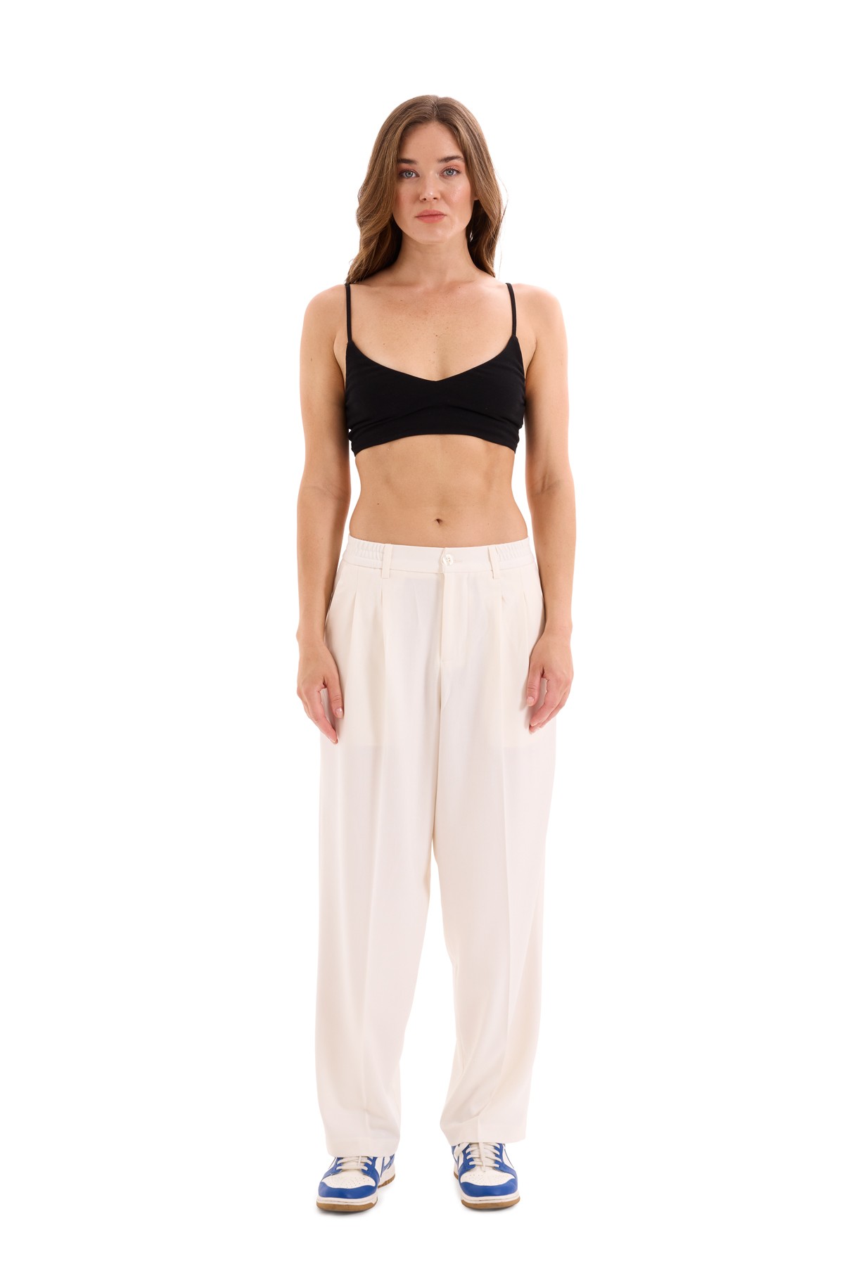 Ecru Pleated Woven Trousers K