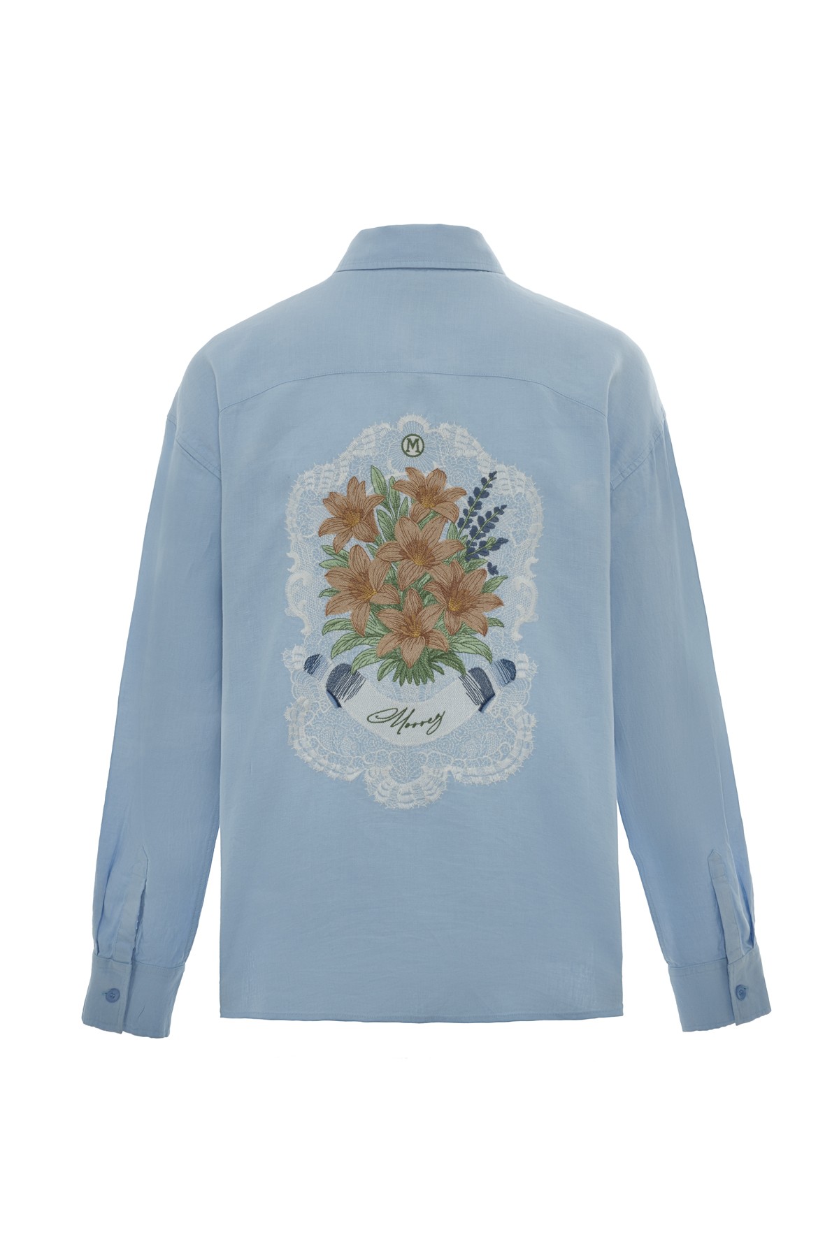 Verdure Lace 100% Linen Shirt with Back Embroidery