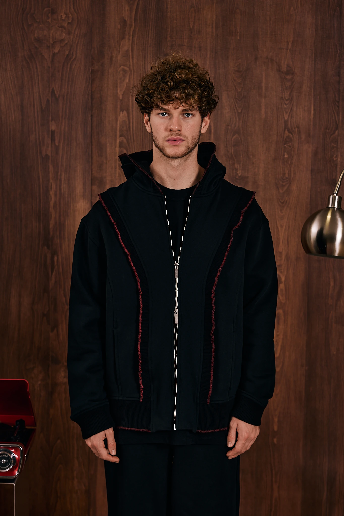 Loop Edge Triko Detaylı Fermuarlı Sweatshirt Siyah