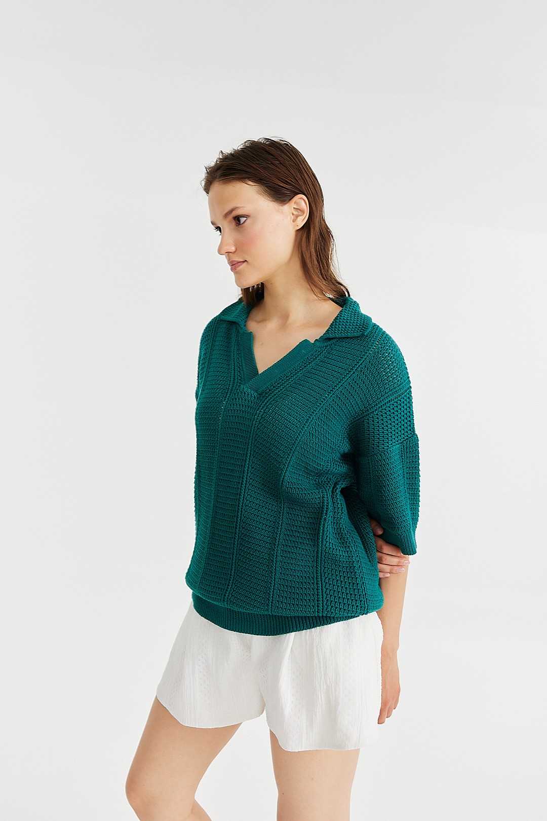 Petrol Openwork Polo Neck Sweater K