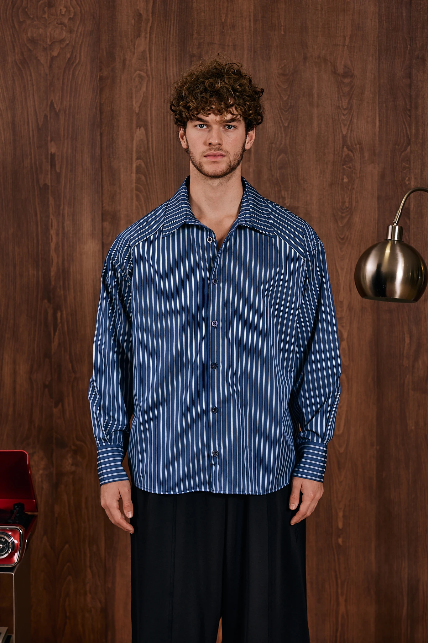 Button Path Full Düğme Detaylo Çizgili Gömlek Lacivert