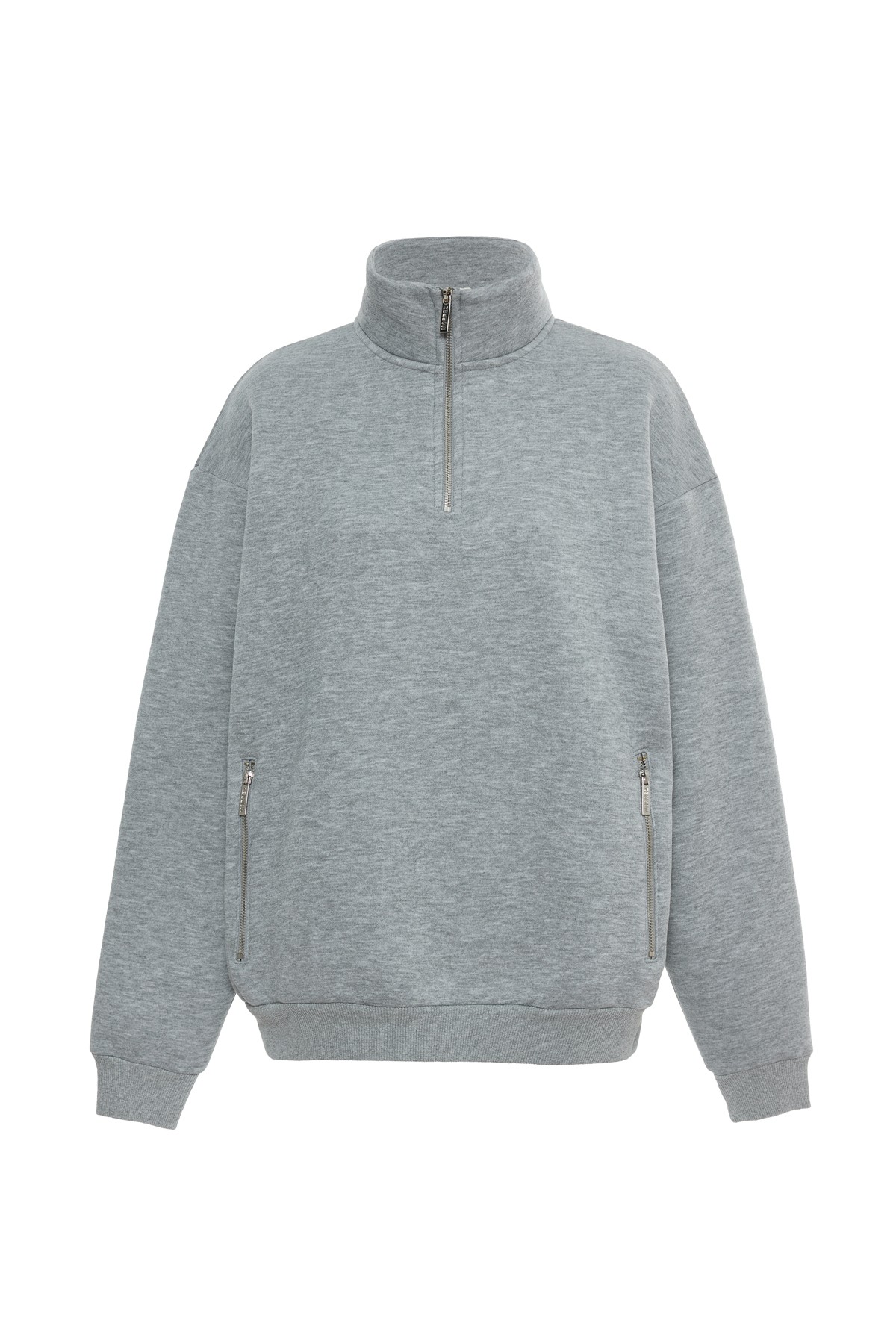 Gri Yarım Fermuarlı Sweatshirt K