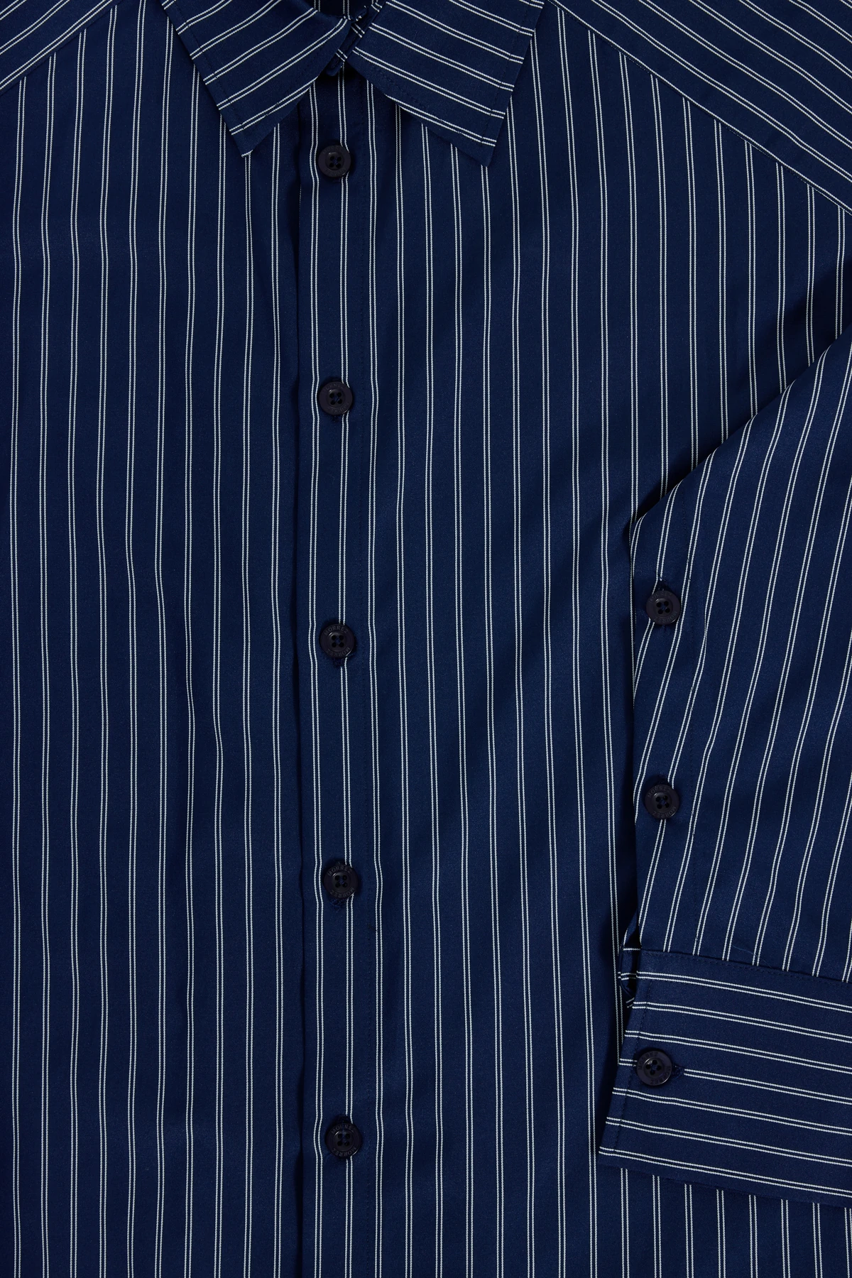 Button Path Full Düğme Detaylo Çizgili Gömlek Lacivert
