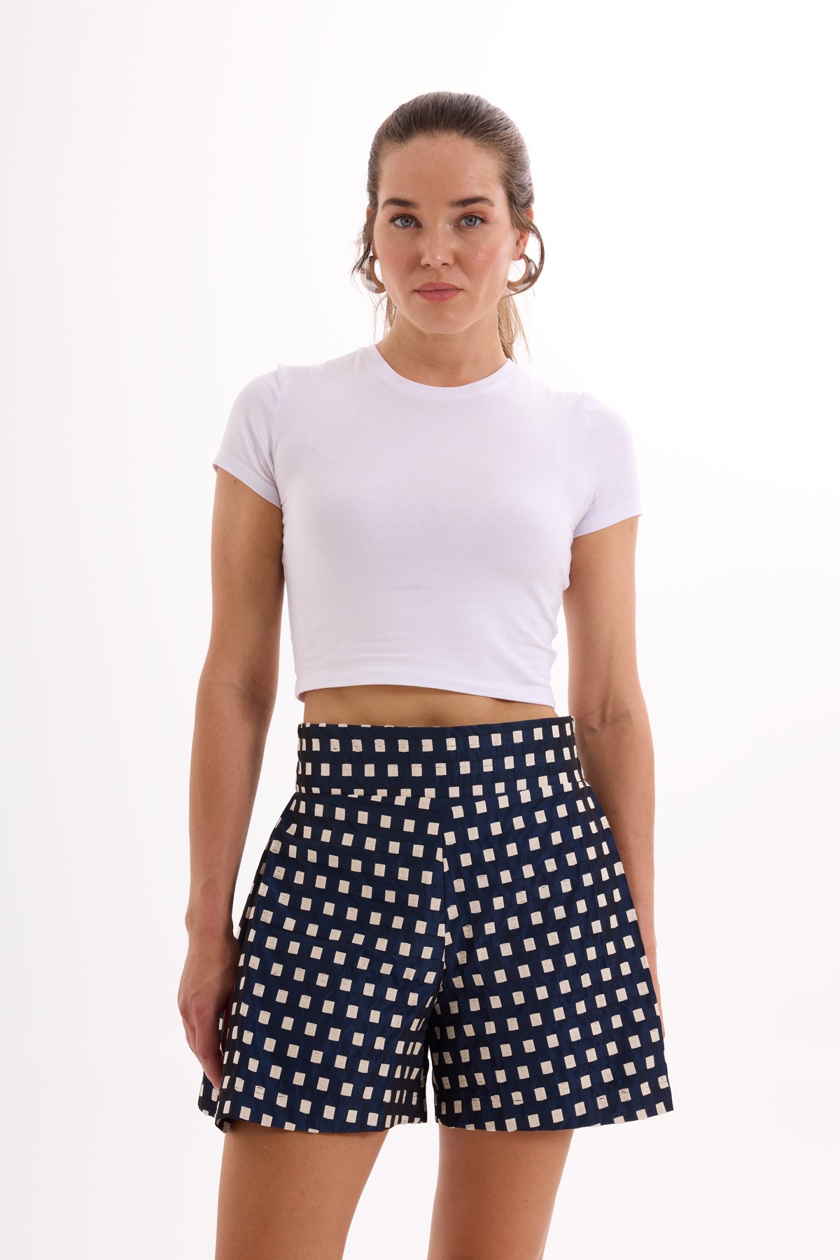 Navy Blue Side Pleated Short