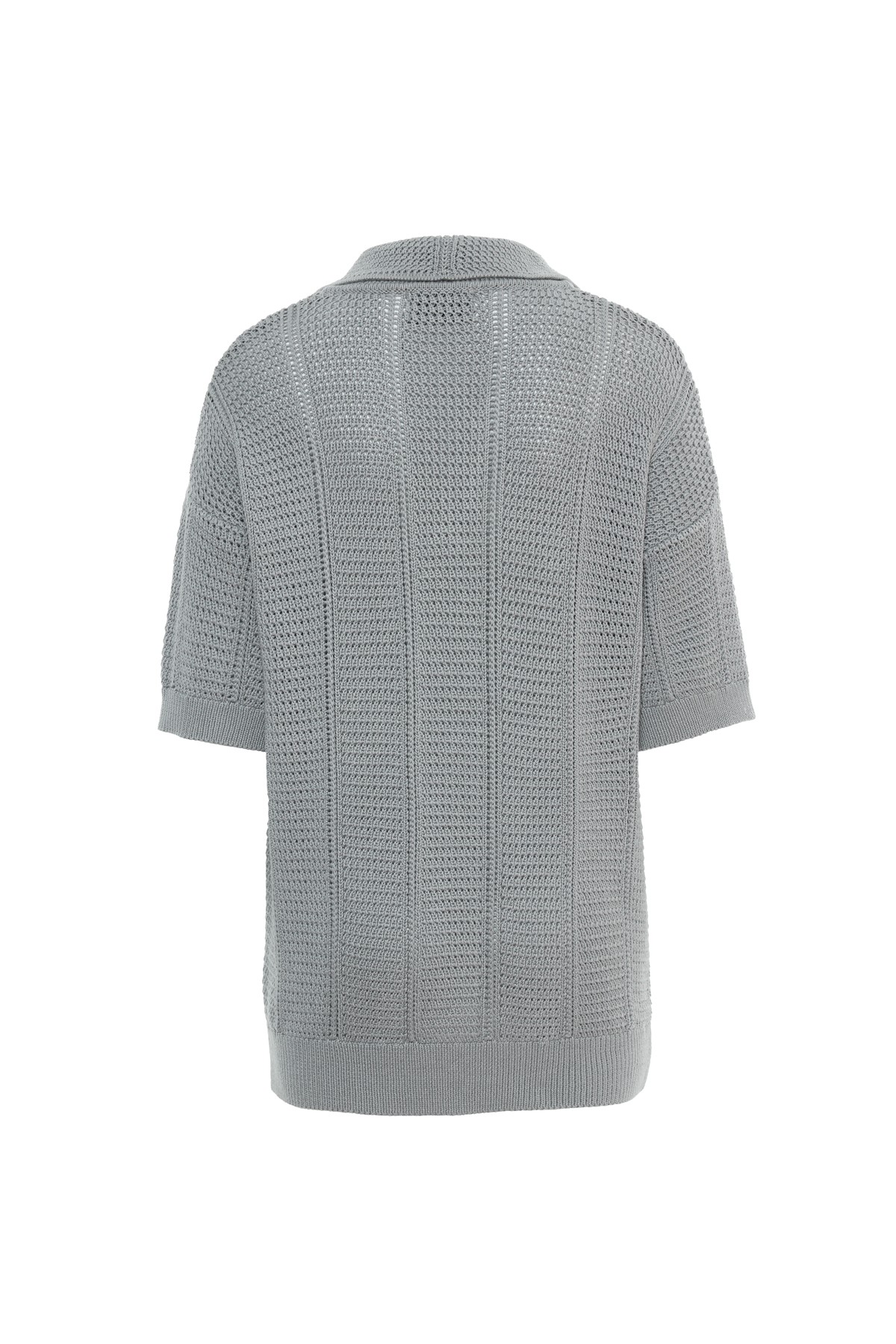 Gray Openwork Polo Neck Sweater K