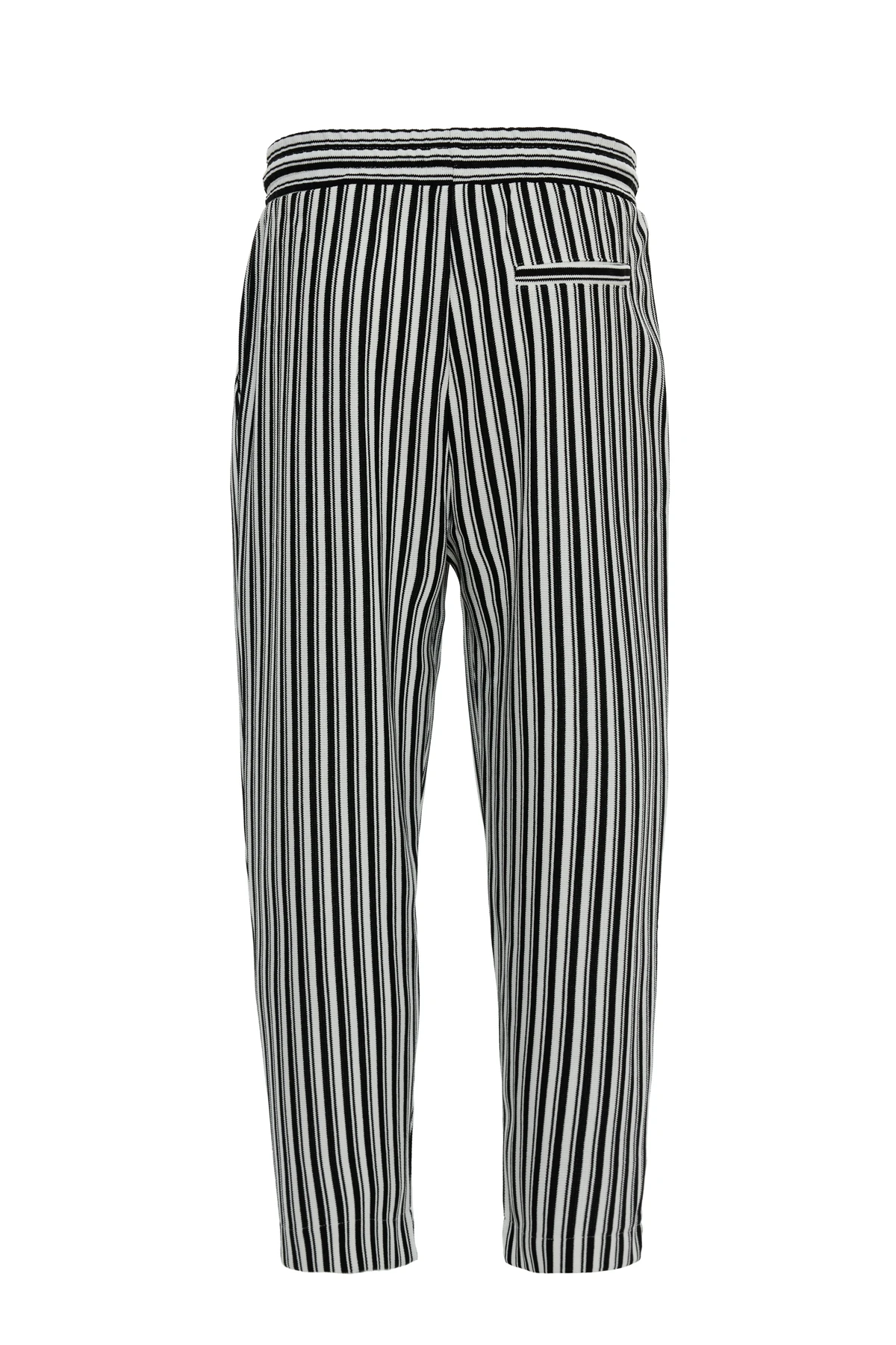 Ecru Double Pleated Striped Trousers