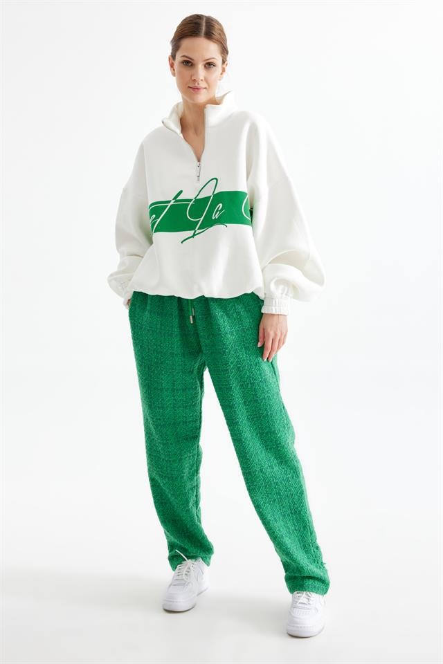 Green Cest La Vie Half Zipper Sweatshirt K
