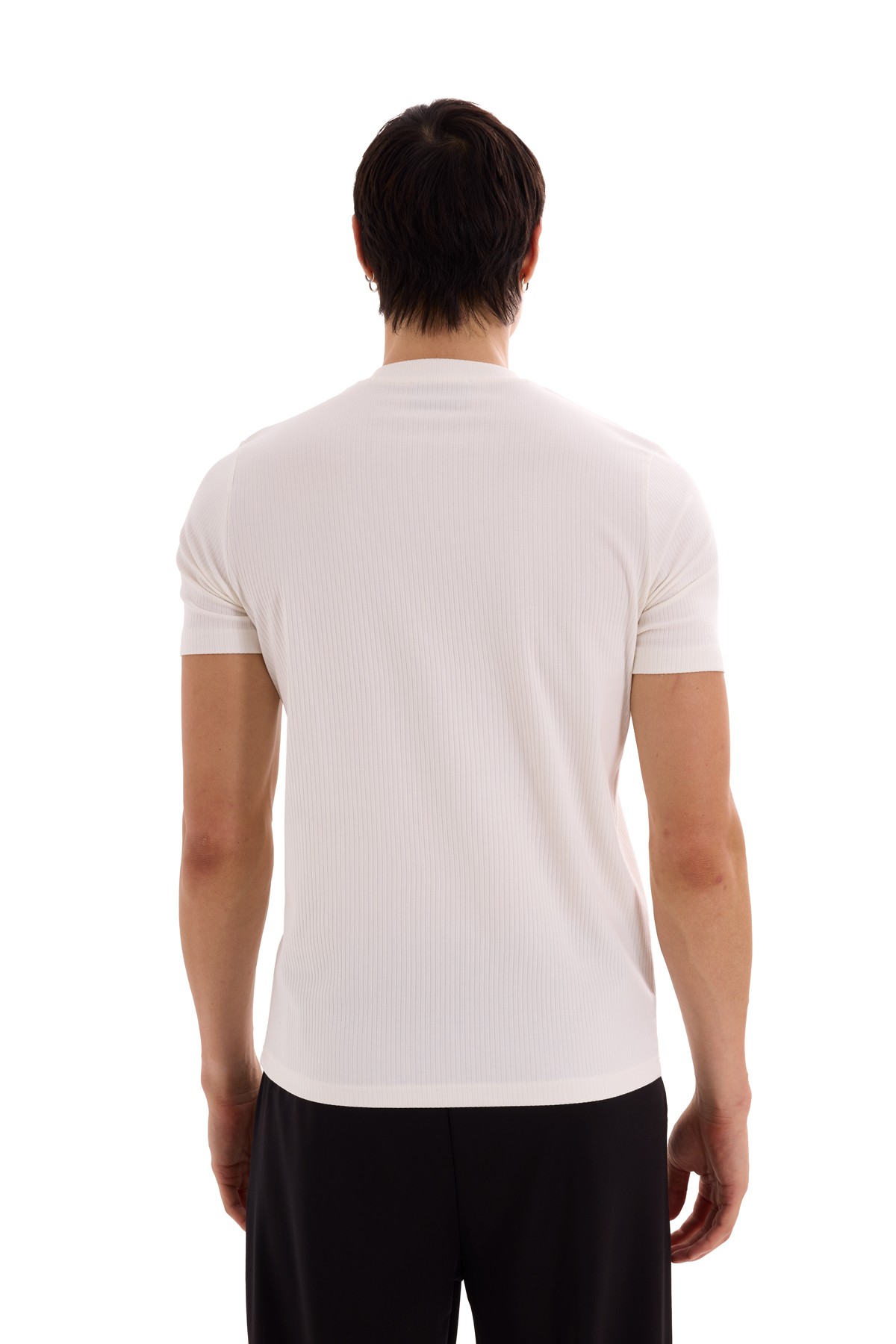 Krem Dikey Çizgili Slim Fit T-Shirt