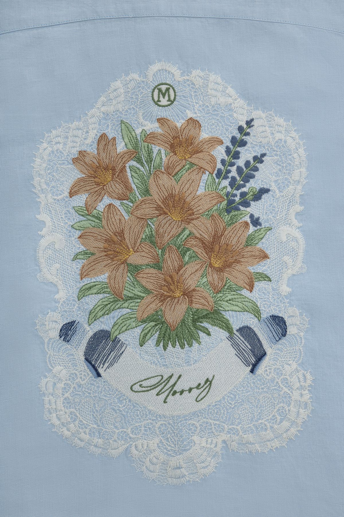 Verdure Lace 100% Linen Shirt with Back Embroidery