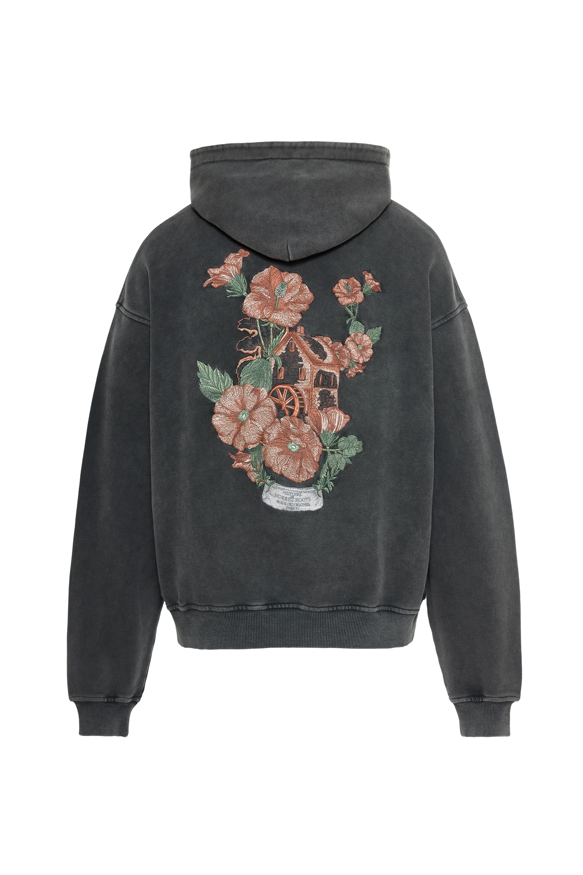 Bloom From Roots Anthrachite Wash Nakış Detaylı Hoodie Antrasit