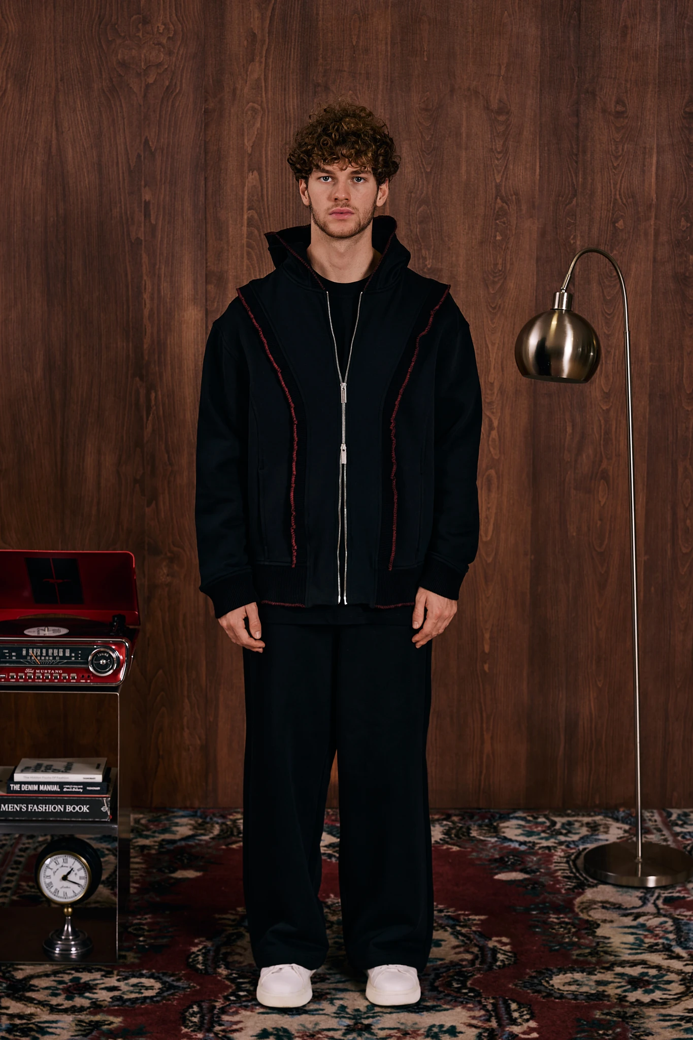 Loop Edge Triko Detaylı Fermuarlı Sweatshirt Siyah