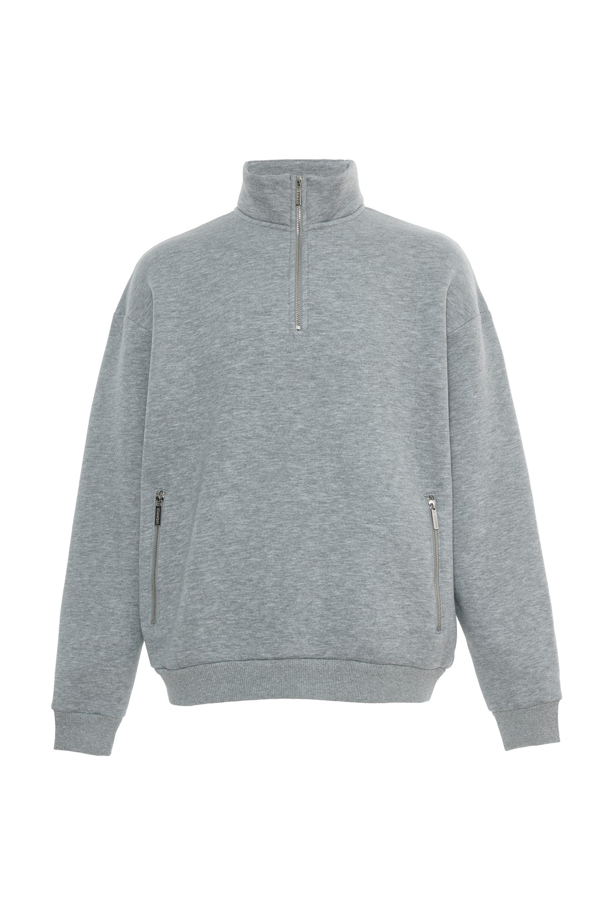 Gri Yarım Fermuarlı Sweatshirt