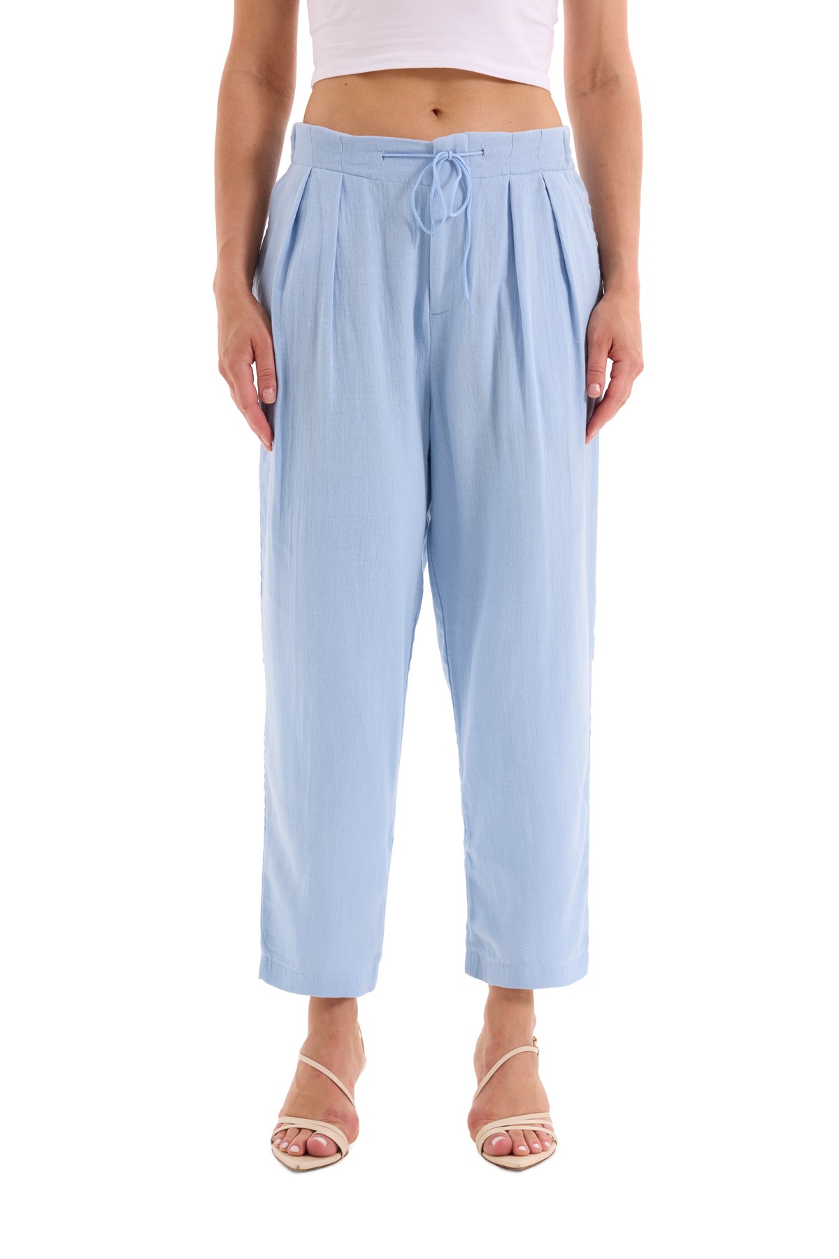 Blue Muslin Pleated Trousers K