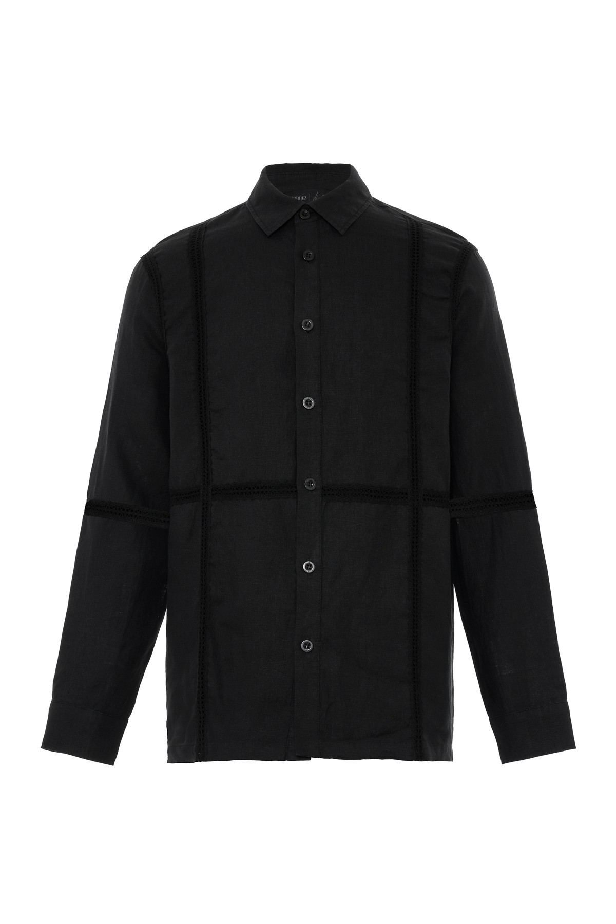 Aura Colorblock Lace-Trimmed 100% Linen Shirt K