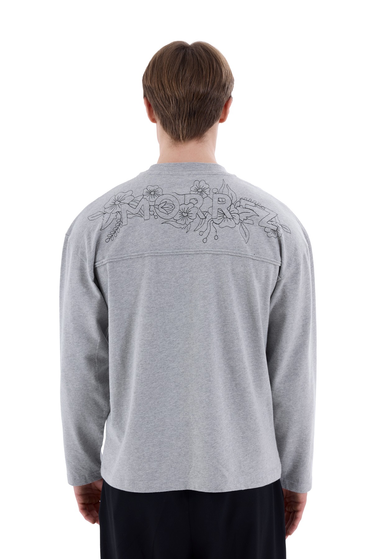 90s Anatolian Tee // Embroidered Detailed Long Sleeve T-Shirt Gray Melange