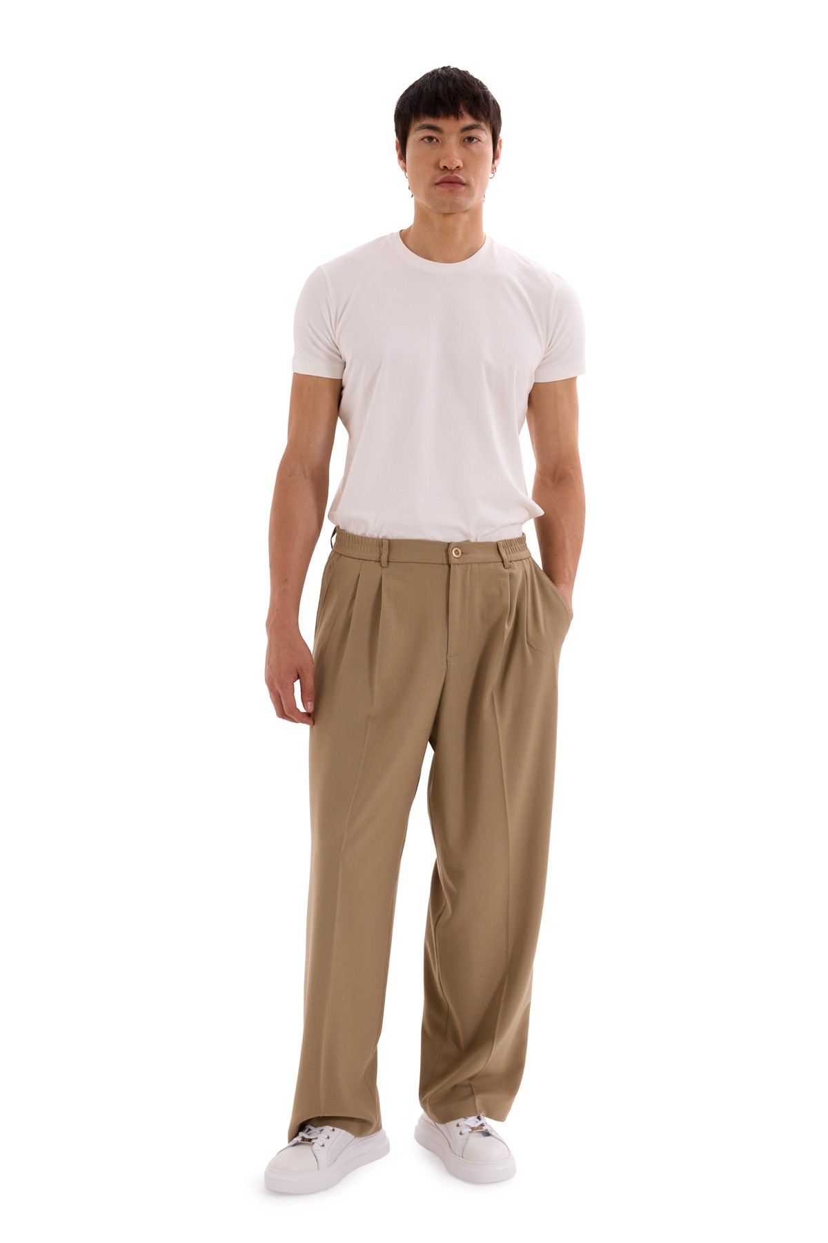 Mink Pleated Woven Trousers