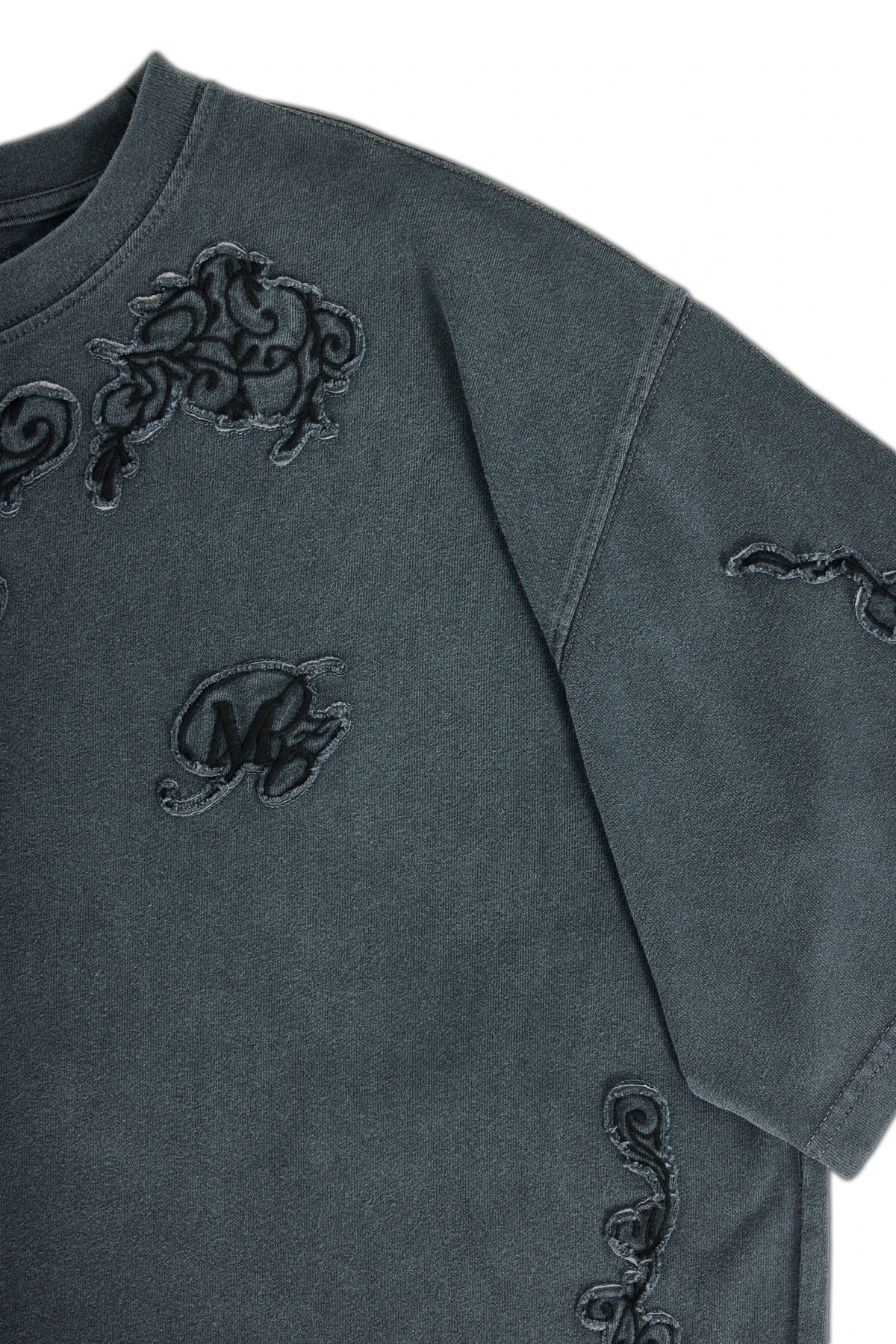 Anthracite Textured Motif T-Shirt Antrasit