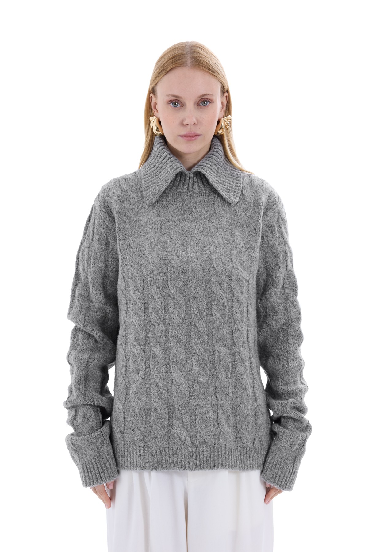Gray Knitted Textured Knitwear