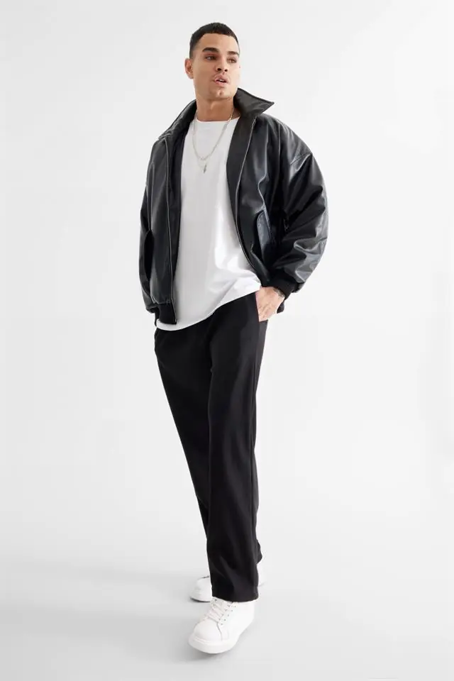 Black Leather Bomber Jacket