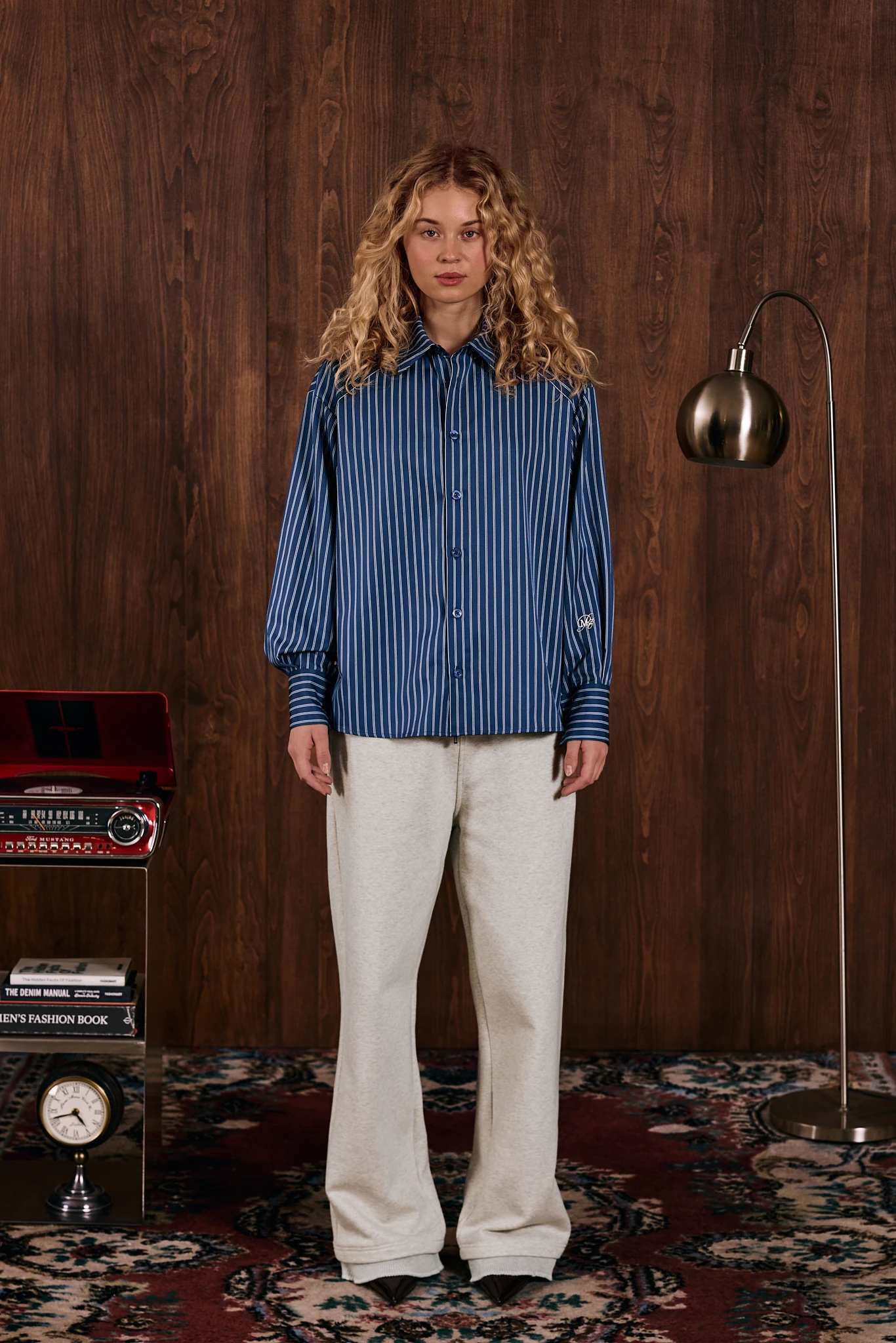 Button Path Full Düğme Detaylo Çizgili Gömlek Lacivert