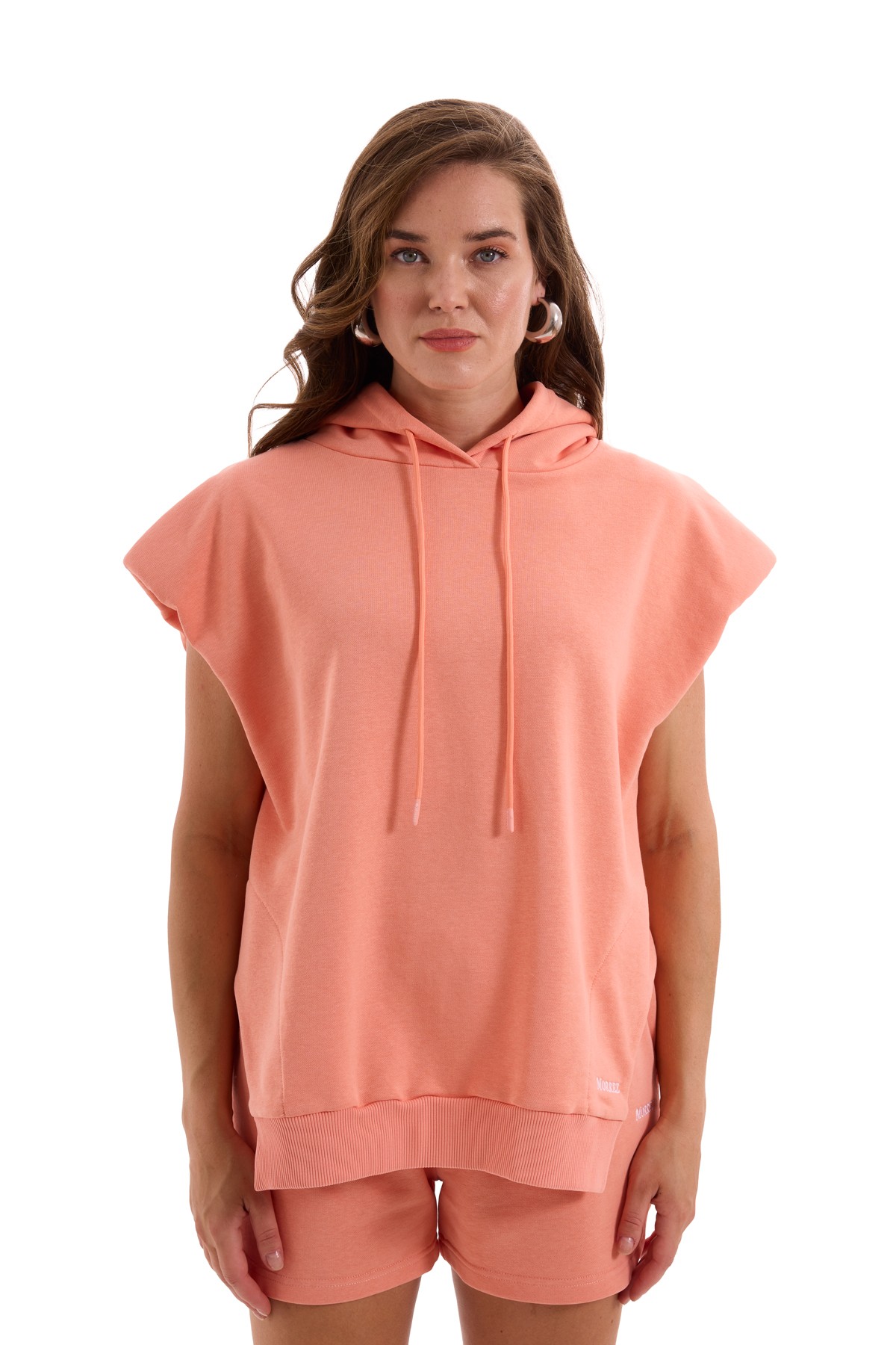 Peach Pink Padded Short Sleeve Sweatshirt