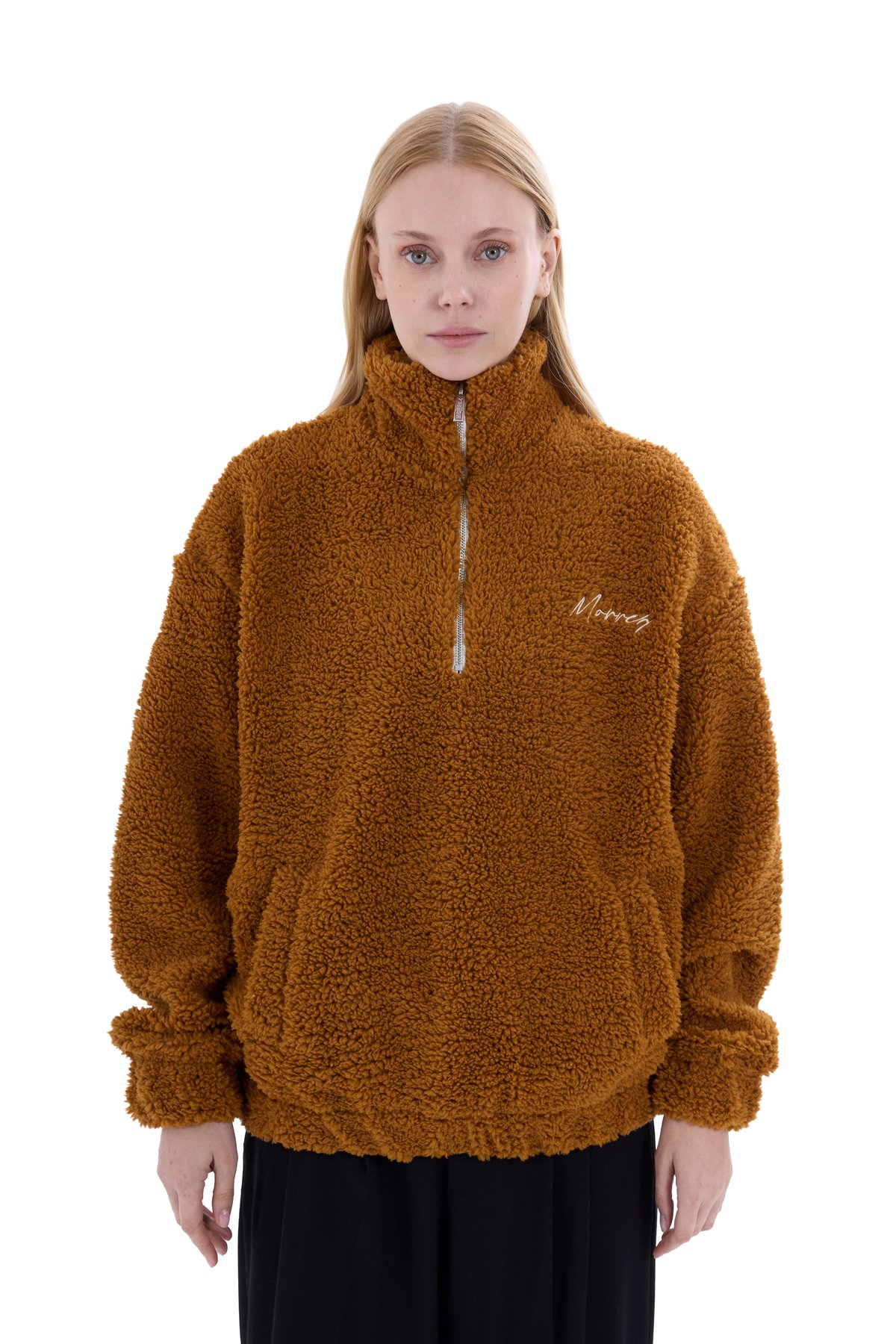 Half Zipper Mustard Plush Sweatshirt K