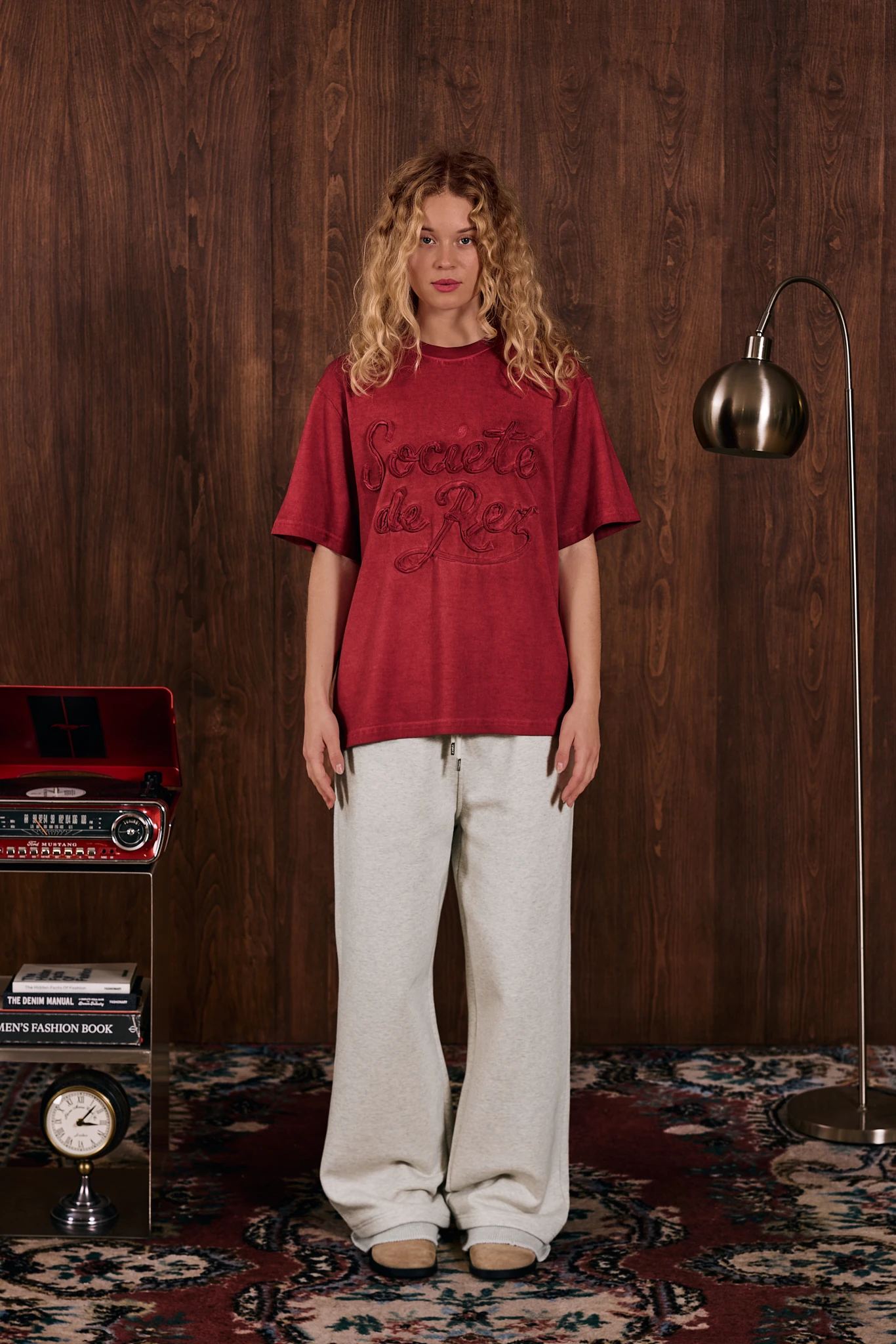 Société Yağ Yıkamalı T-Shirt Bordo