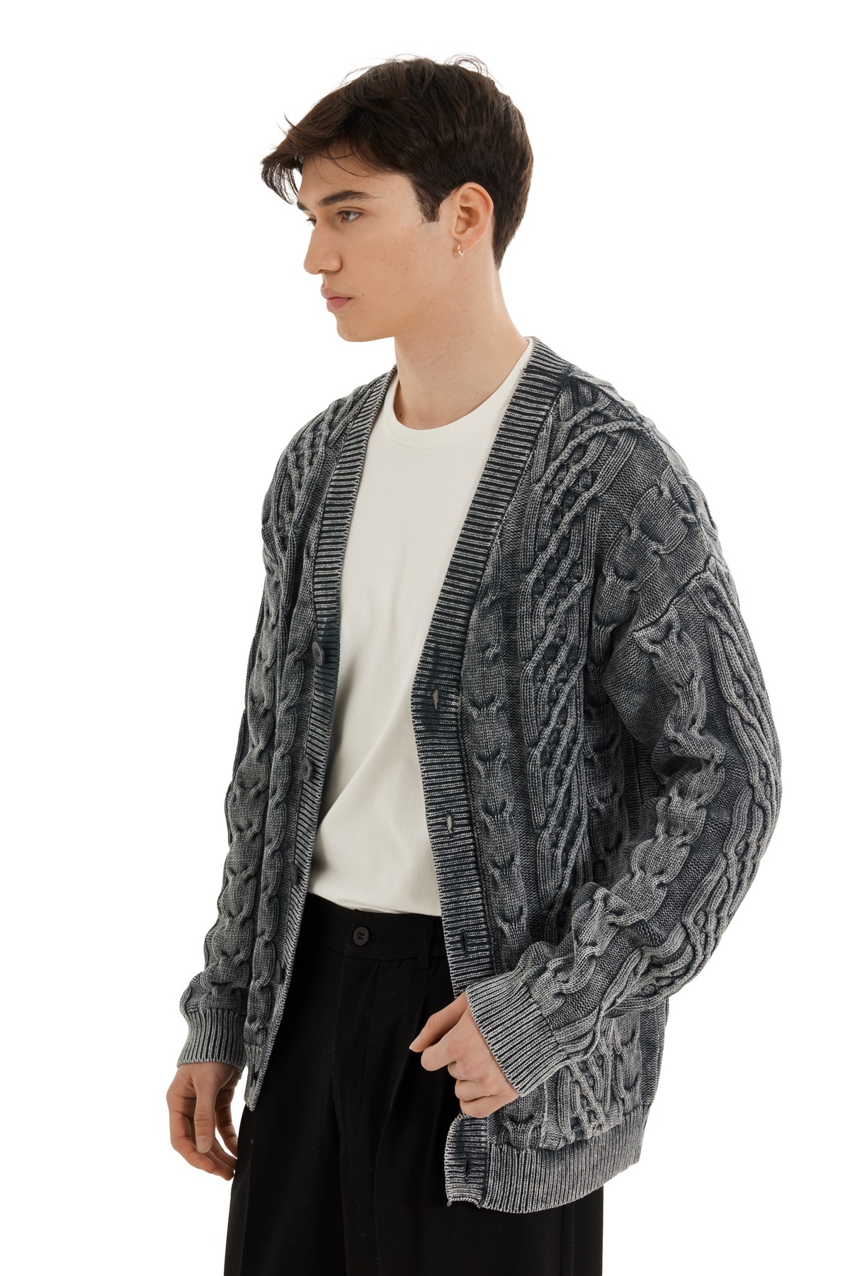 Anthracite Distressed Knit Jacket