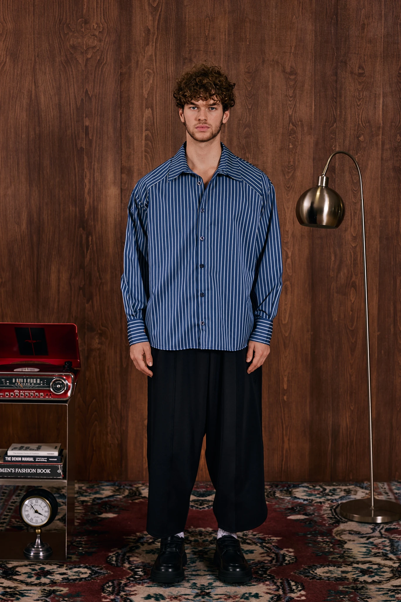 Button Path Full Düğme Detaylo Çizgili Gömlek Lacivert