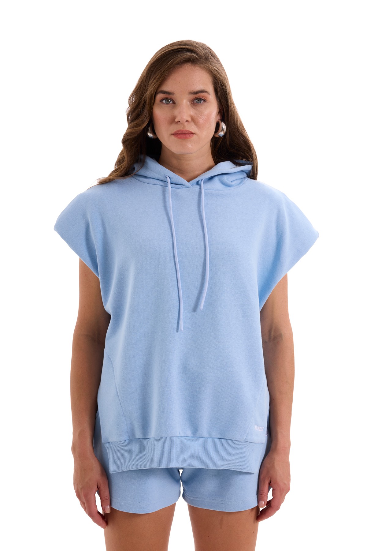 Blue Padded Short Sleeve Sweatshirt