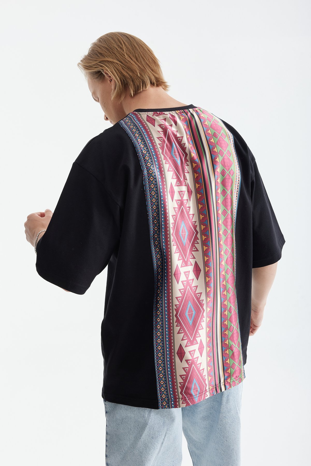 Black T-Shirt with Ethnic Pattern on the Back