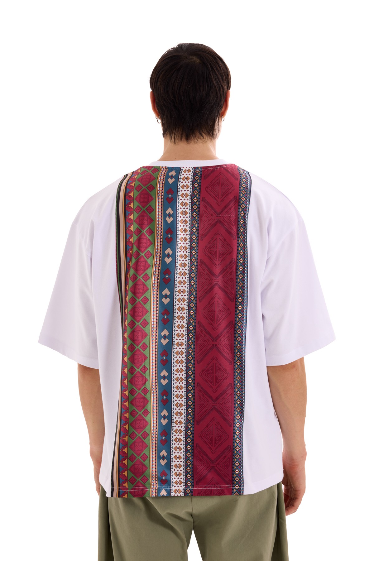 White T-Shirt with Ethnic Pattern on the Back