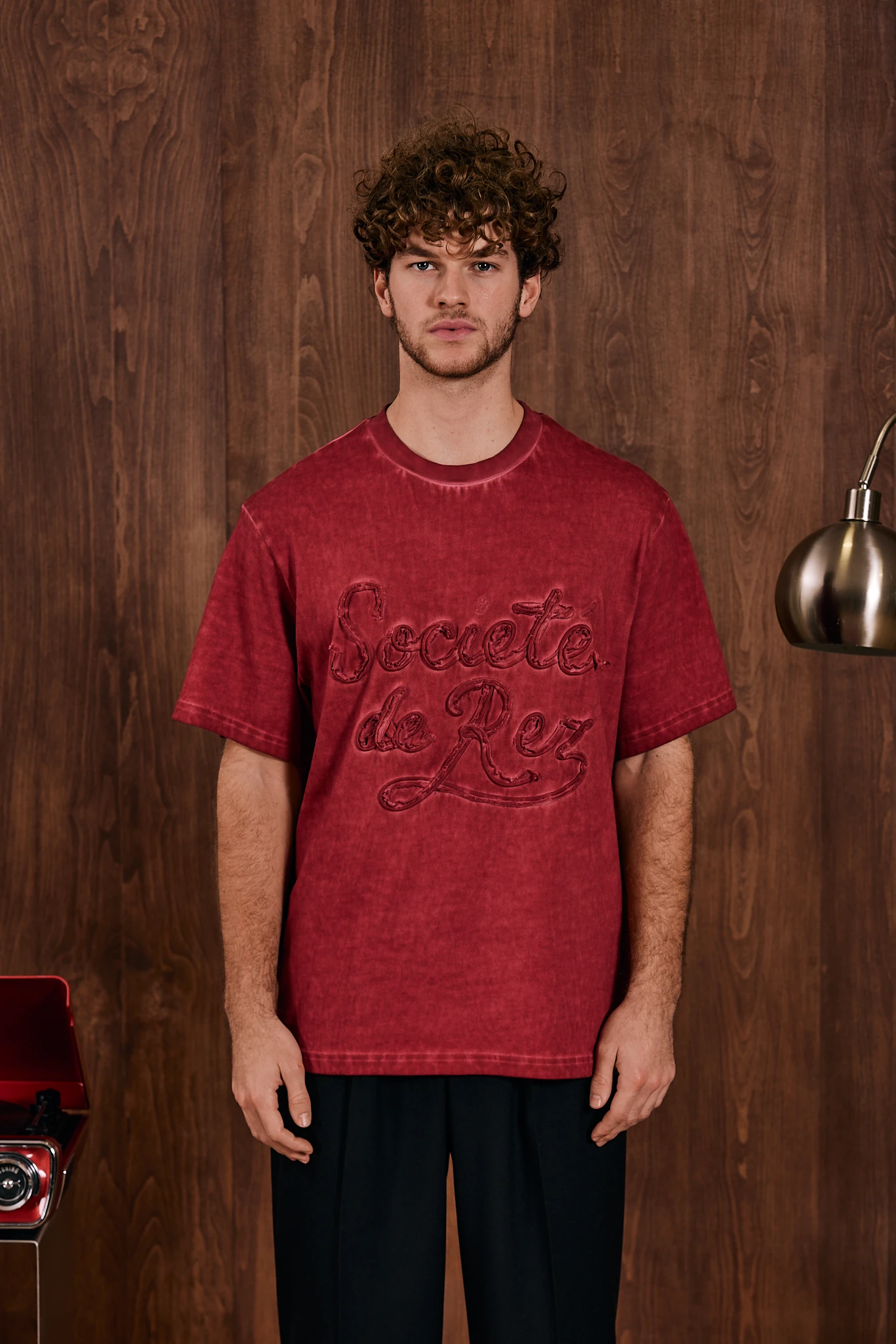 Société Yağ Yıkamalı T-Shirt Bordo