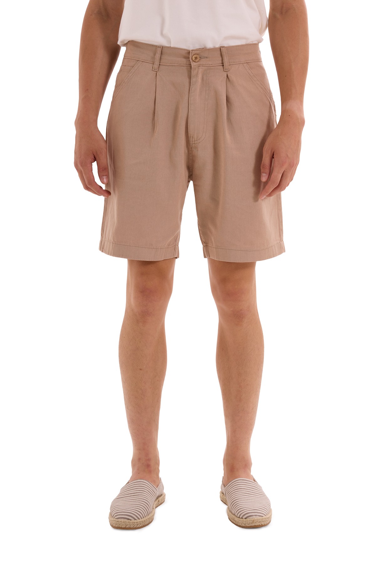 Brown Pleated Woven Shorts