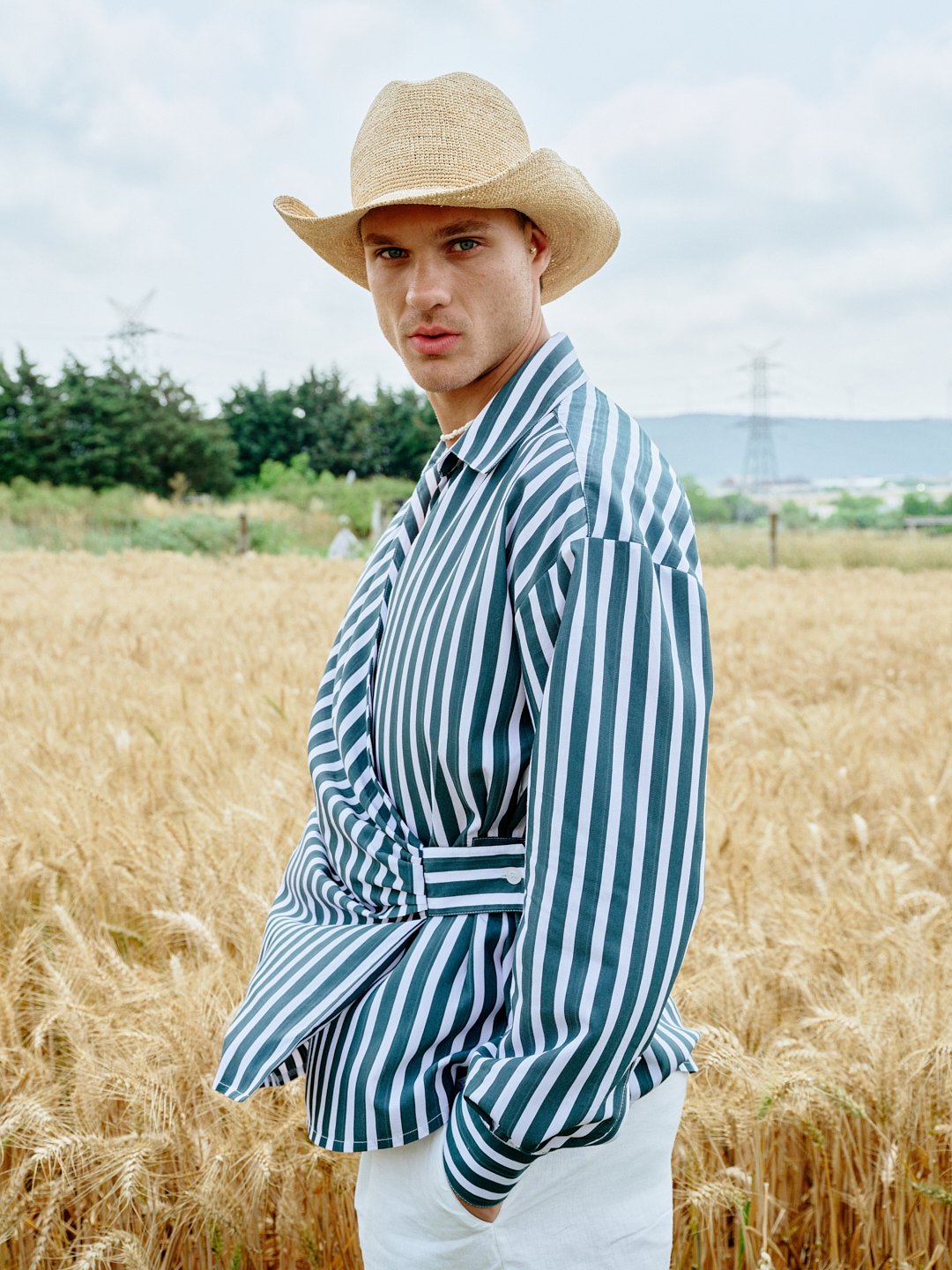 Loose Line Pleated Wrap Shirt
