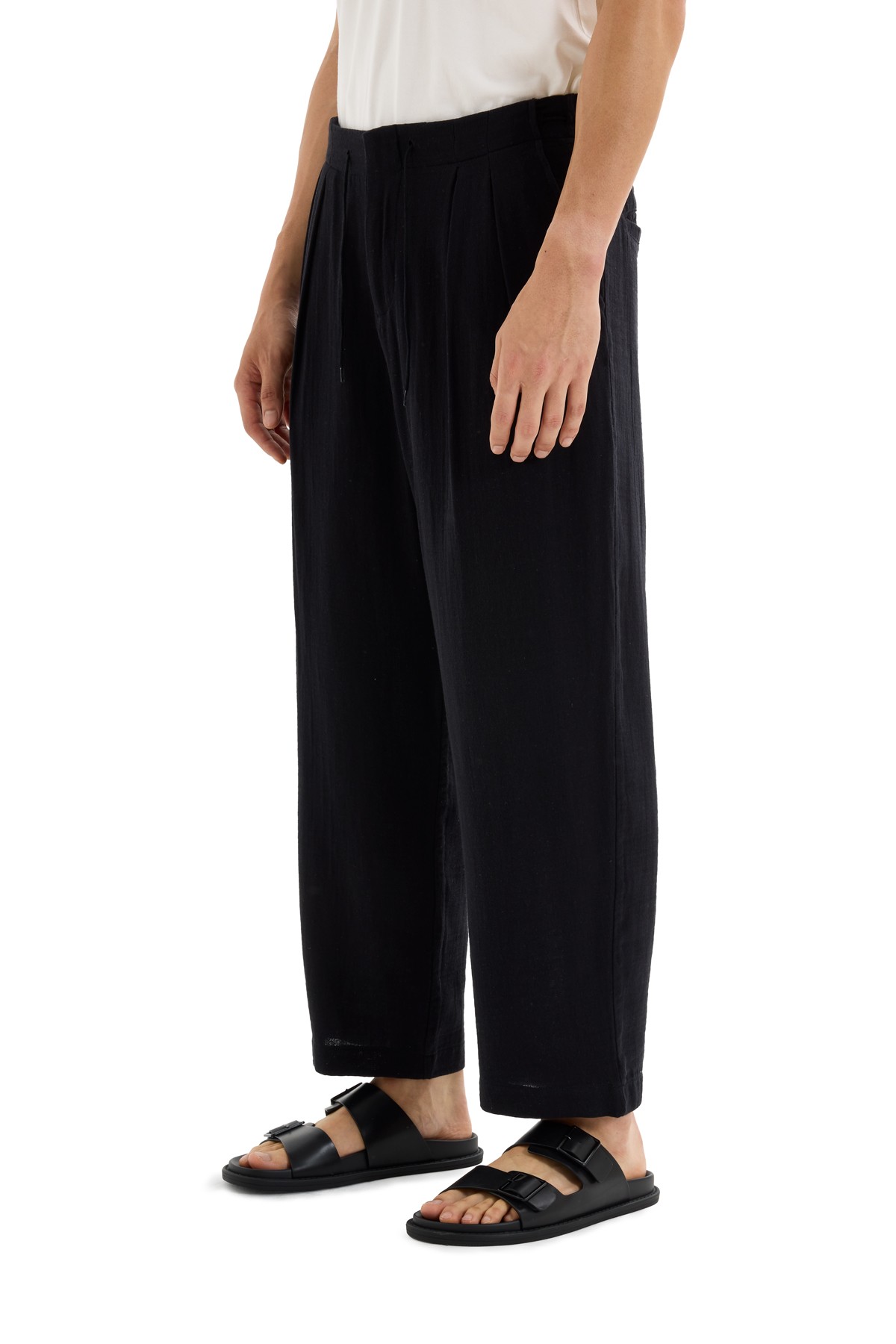 Black Muslin Pleated Trousers