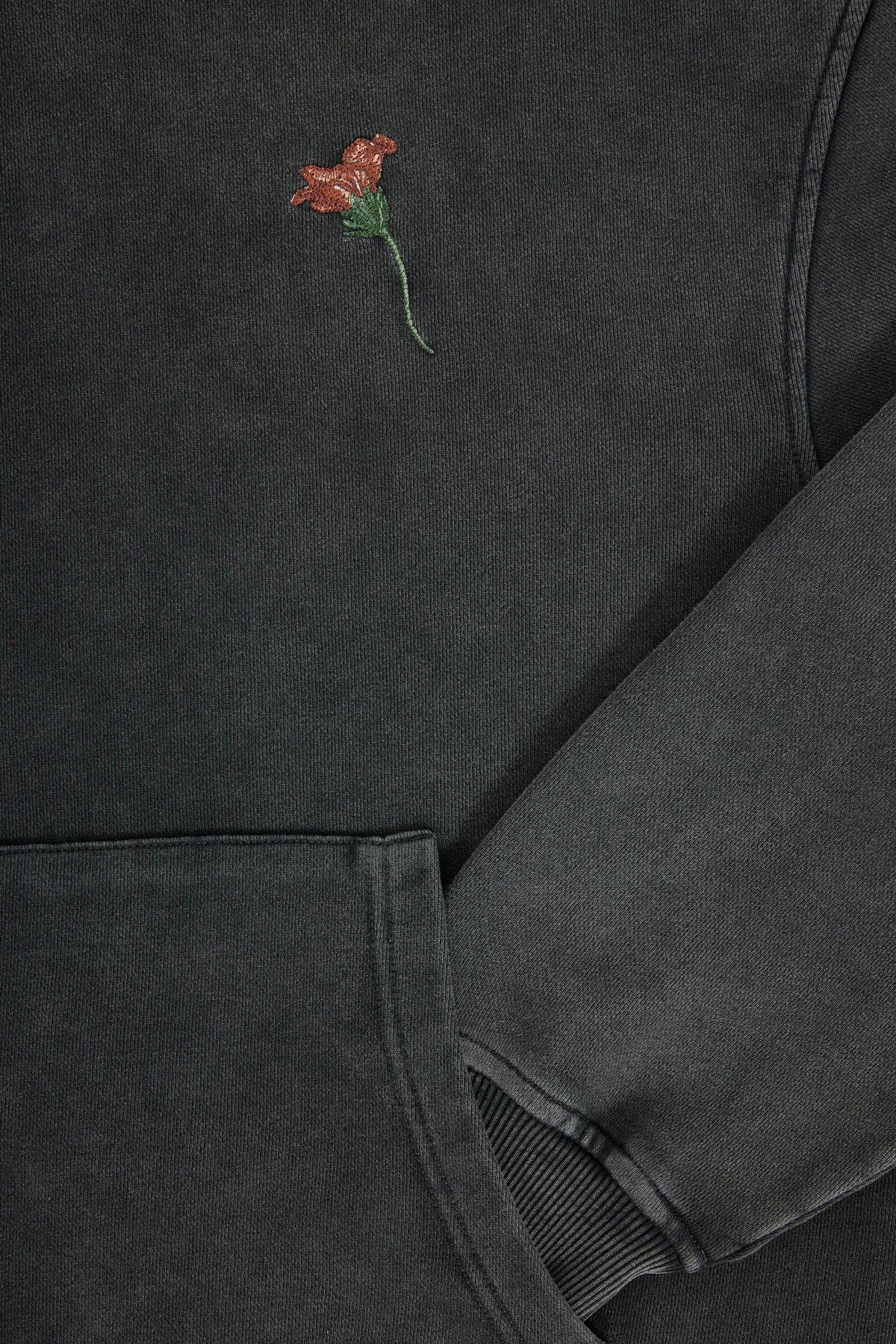 Bloom From Roots Anthrachite Wash Nakış Detaylı Hoodie Antrasit