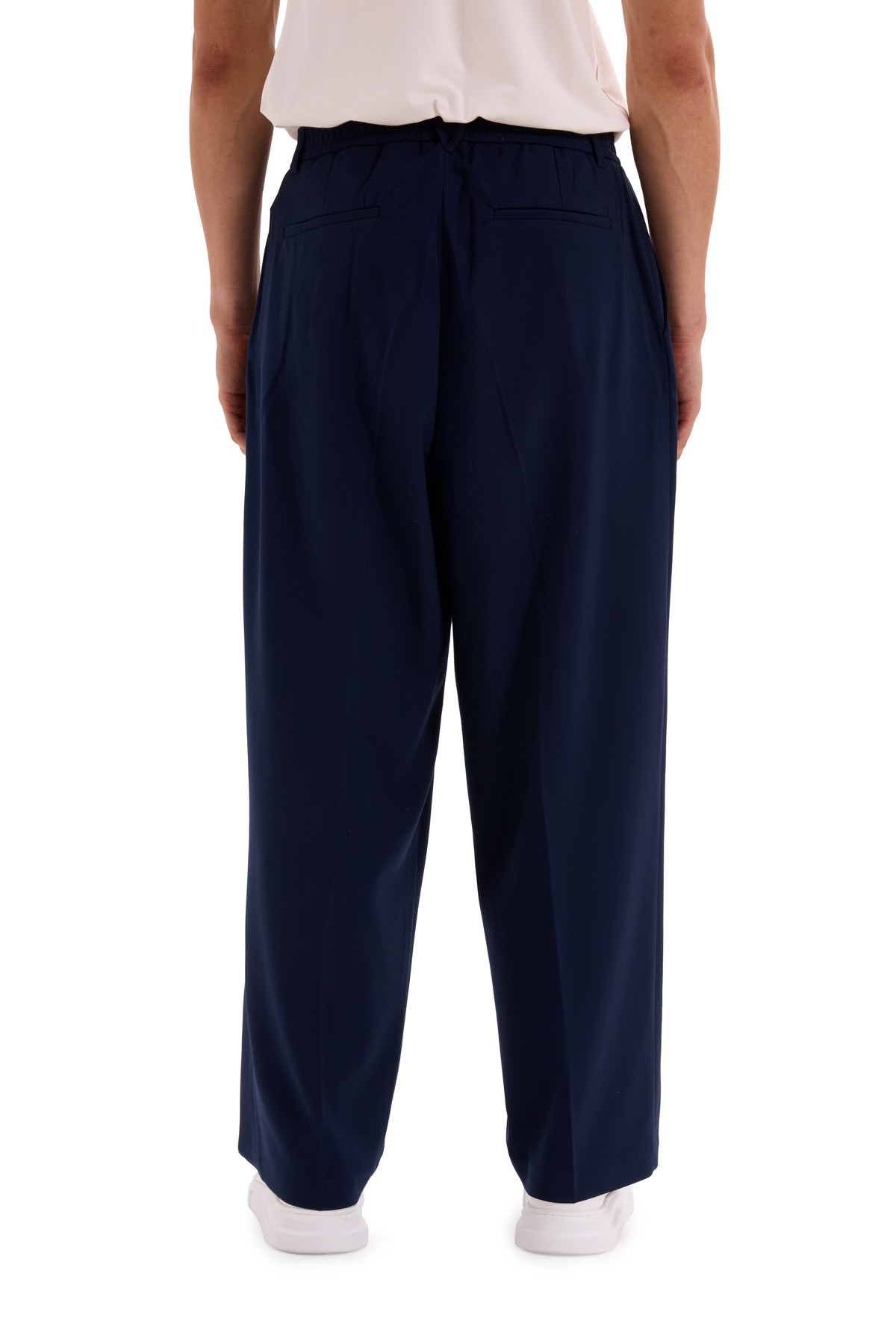 Navy Blue Pleated Woven Trousers