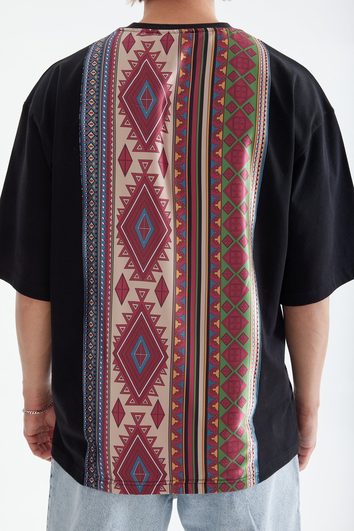 Black T-Shirt with Ethnic Pattern on the Back