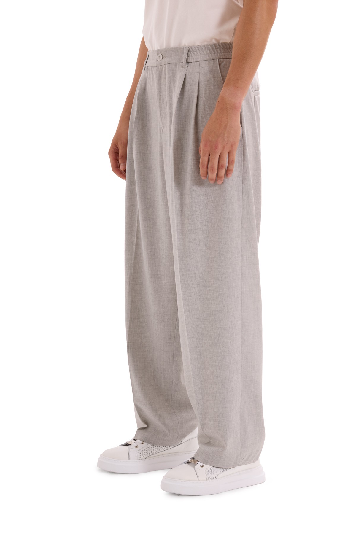 Gray Pleated Woven Trousers