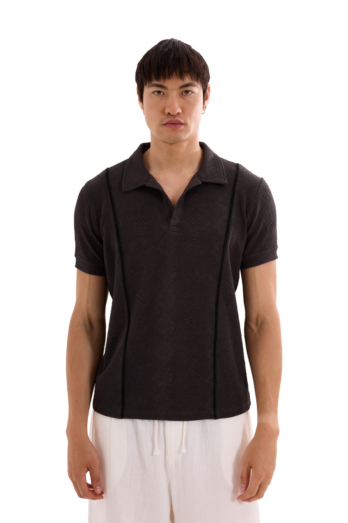 Mountain Jacquard and Piping Detail T-Shirt