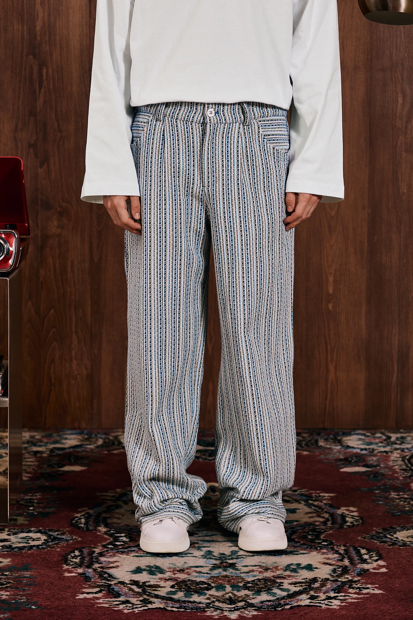 Homebound Dokuma Desenli Bol Paça Pantolon Mavi