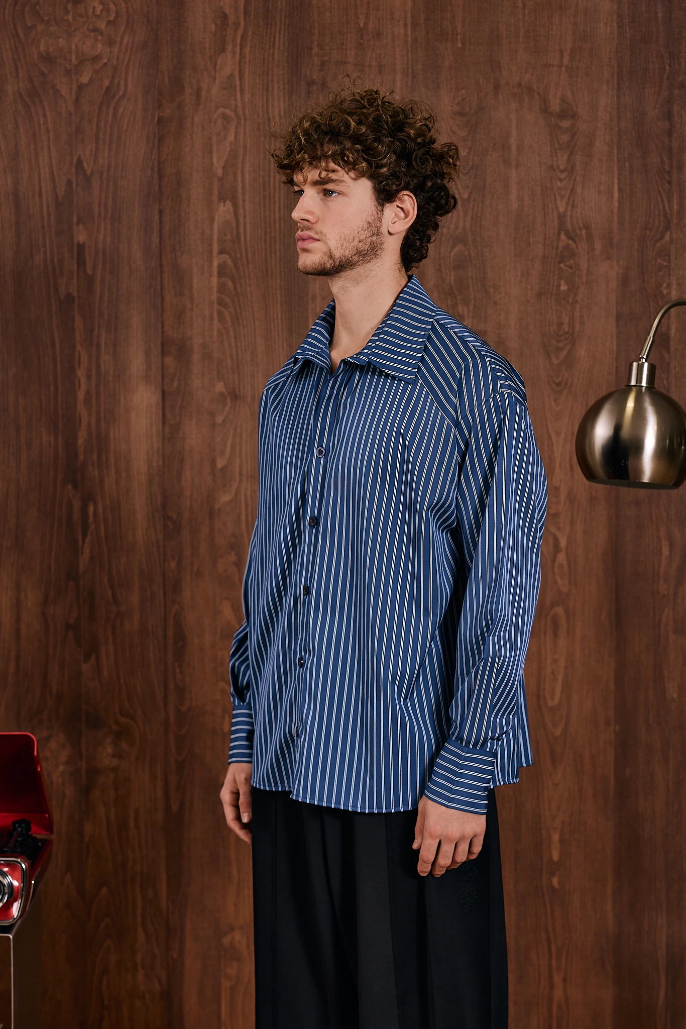 Button Path Full Düğme Detaylo Çizgili Gömlek Lacivert