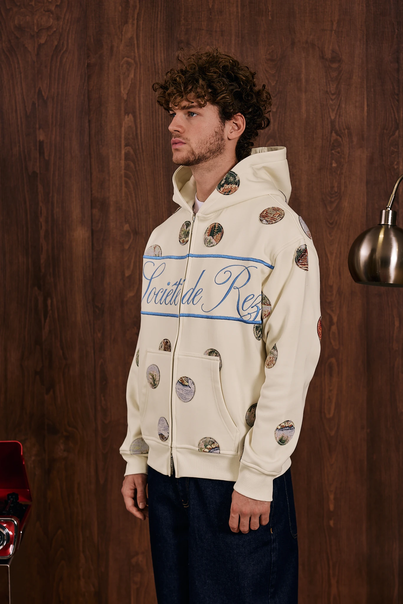 Polka Dotline Aplike Detaylı Fermuarlı Sweatshirt Krem