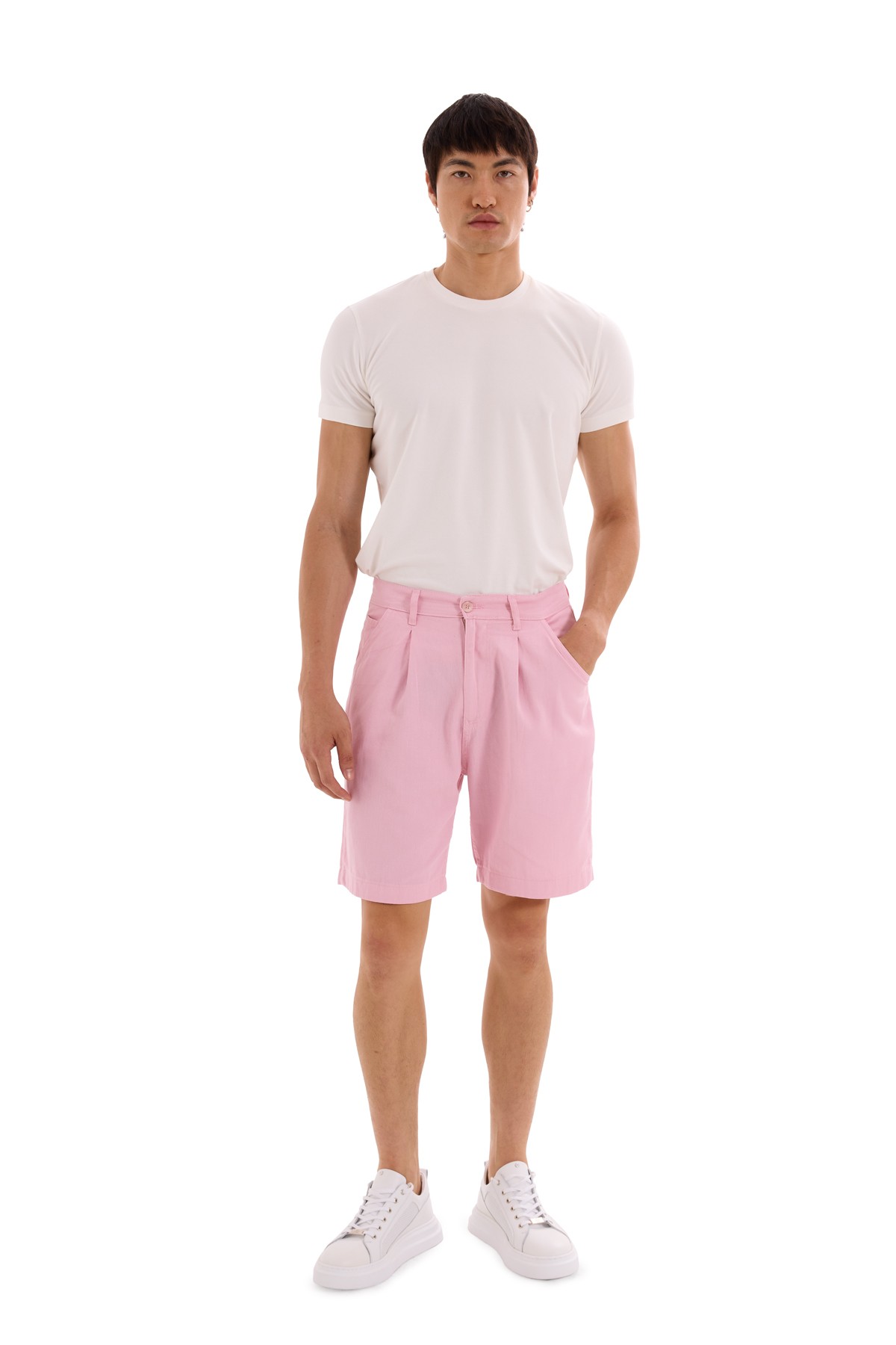 Pink Pleated Woven Shorts