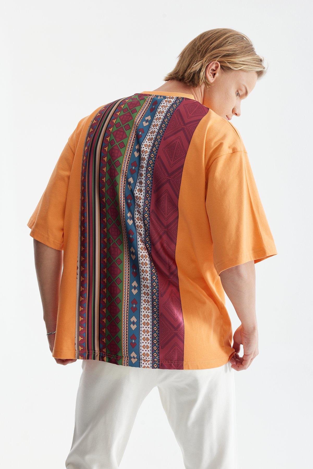 Orange T-Shirt with Ethnic Pattern on the Back